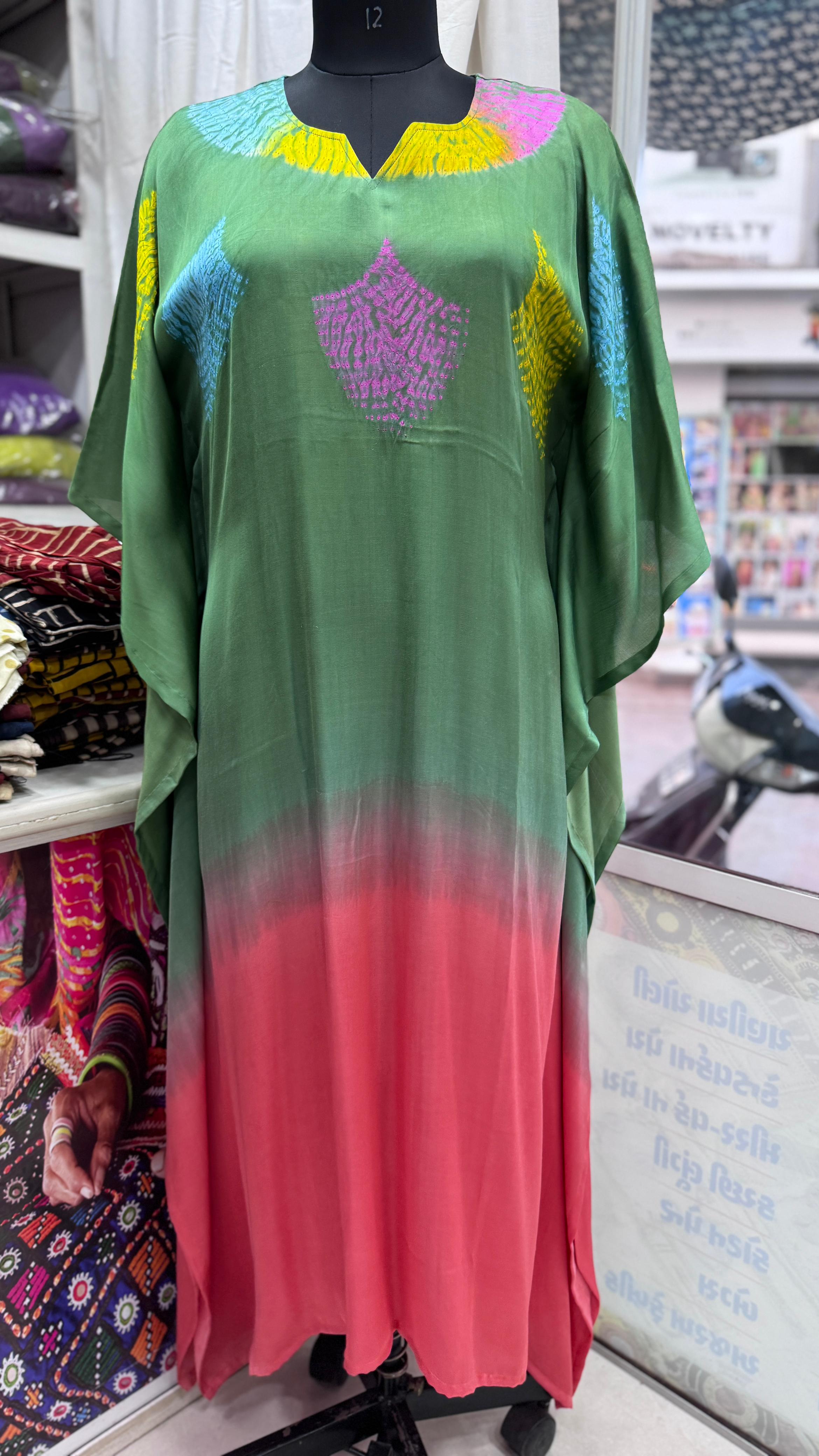 Kutch Poshak exclusive Pure modal silk multi stitched shibori kaftan (dual shade)