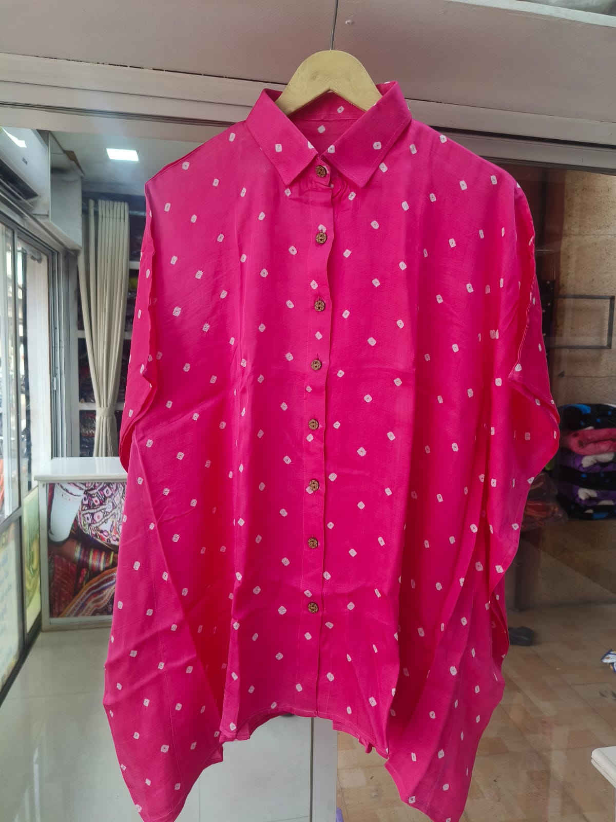 Modal Silk Bandhej Kaftan Shirt