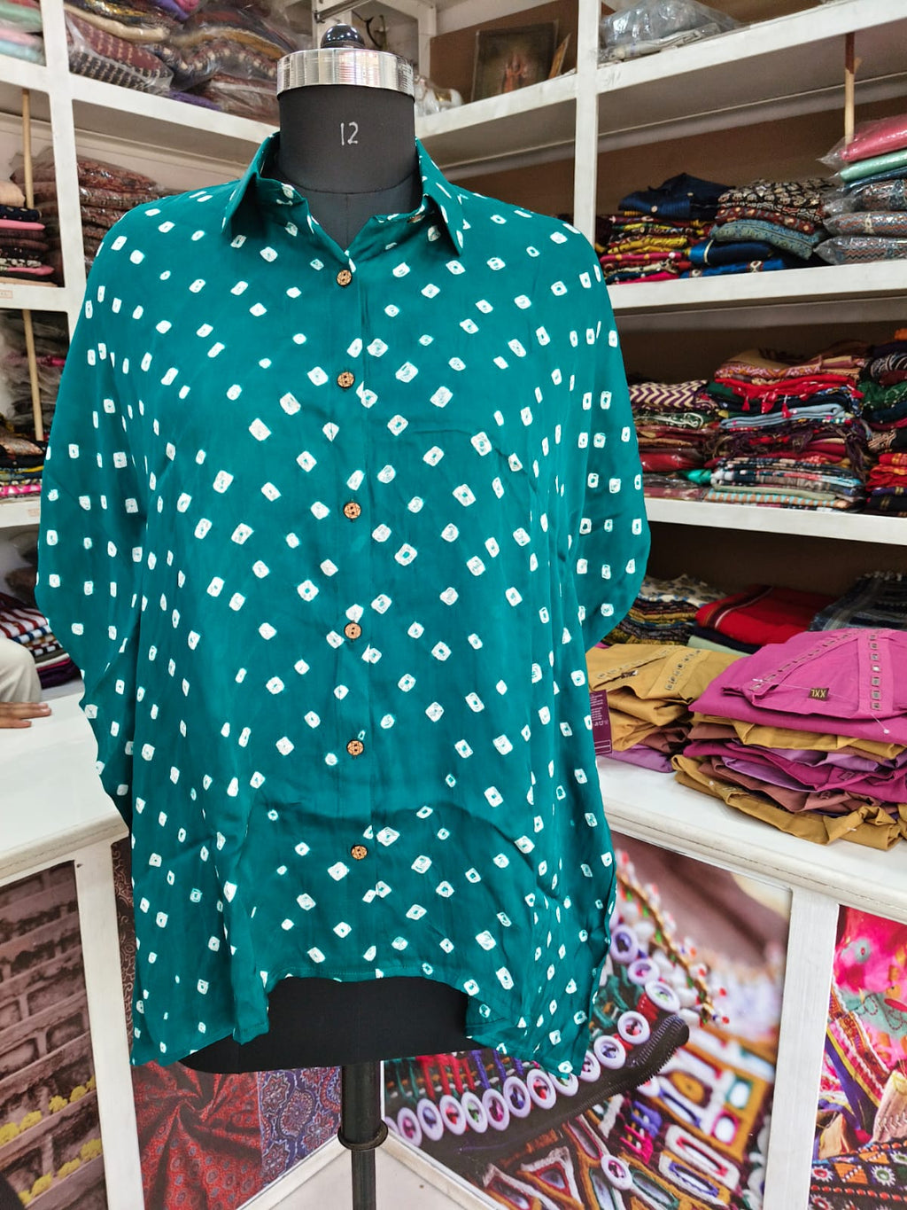 Modal Silk Bandhej Kaftan Shirt