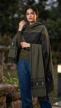 Black, Green, Geometric Tangalia Hand Work Bhujodi Handwoven Dupatta from Kutch Poshak