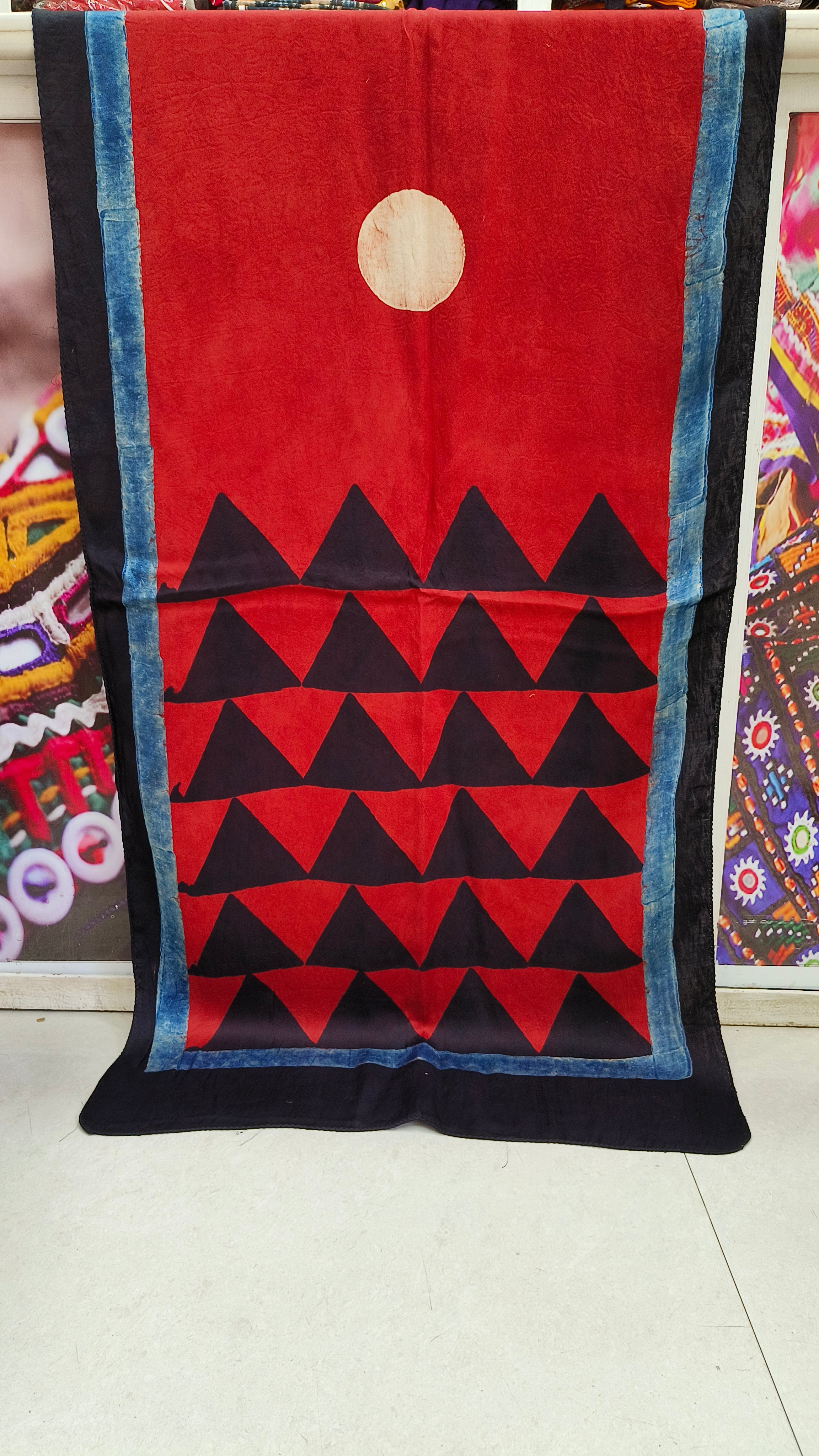 Red Rust Pure Modal Silk Ajrakh Stole from Kutch Poshak