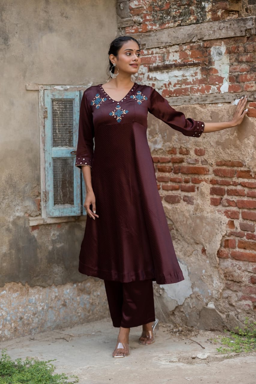 Mashru-Gaji Silk Kurta+Plazo Set