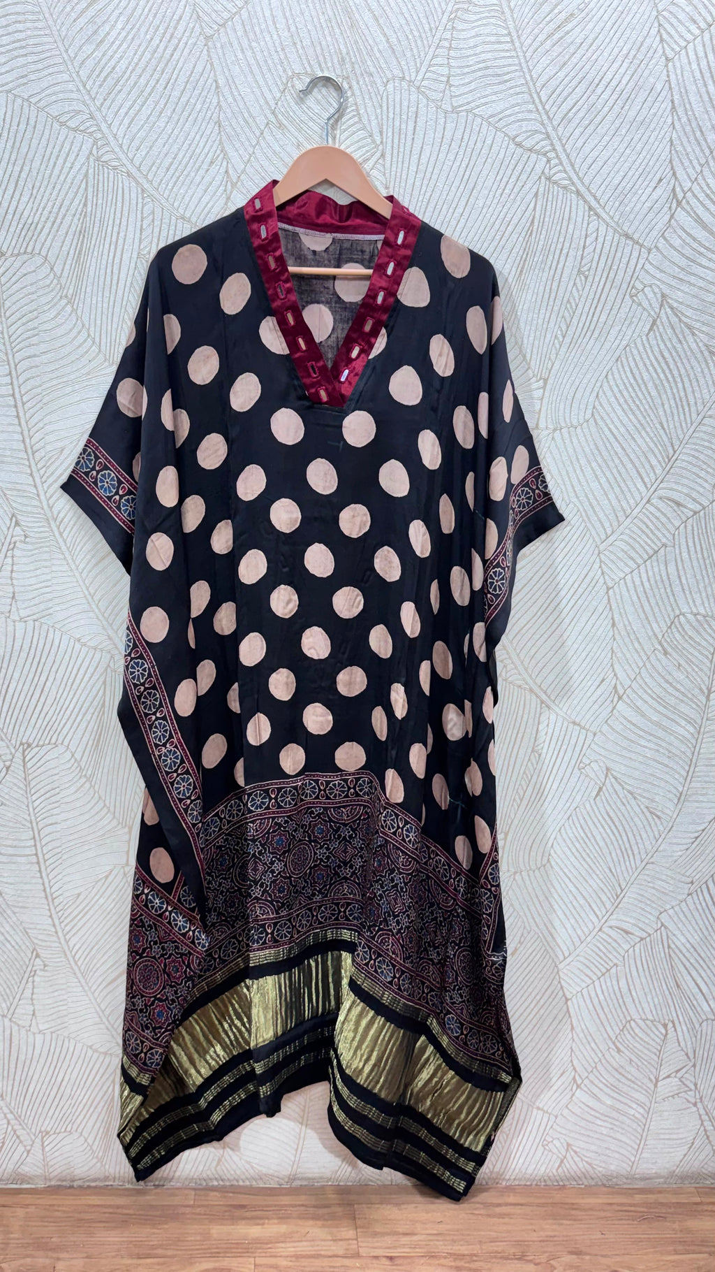 Modal Silk V-neck Kaftan Tissue border