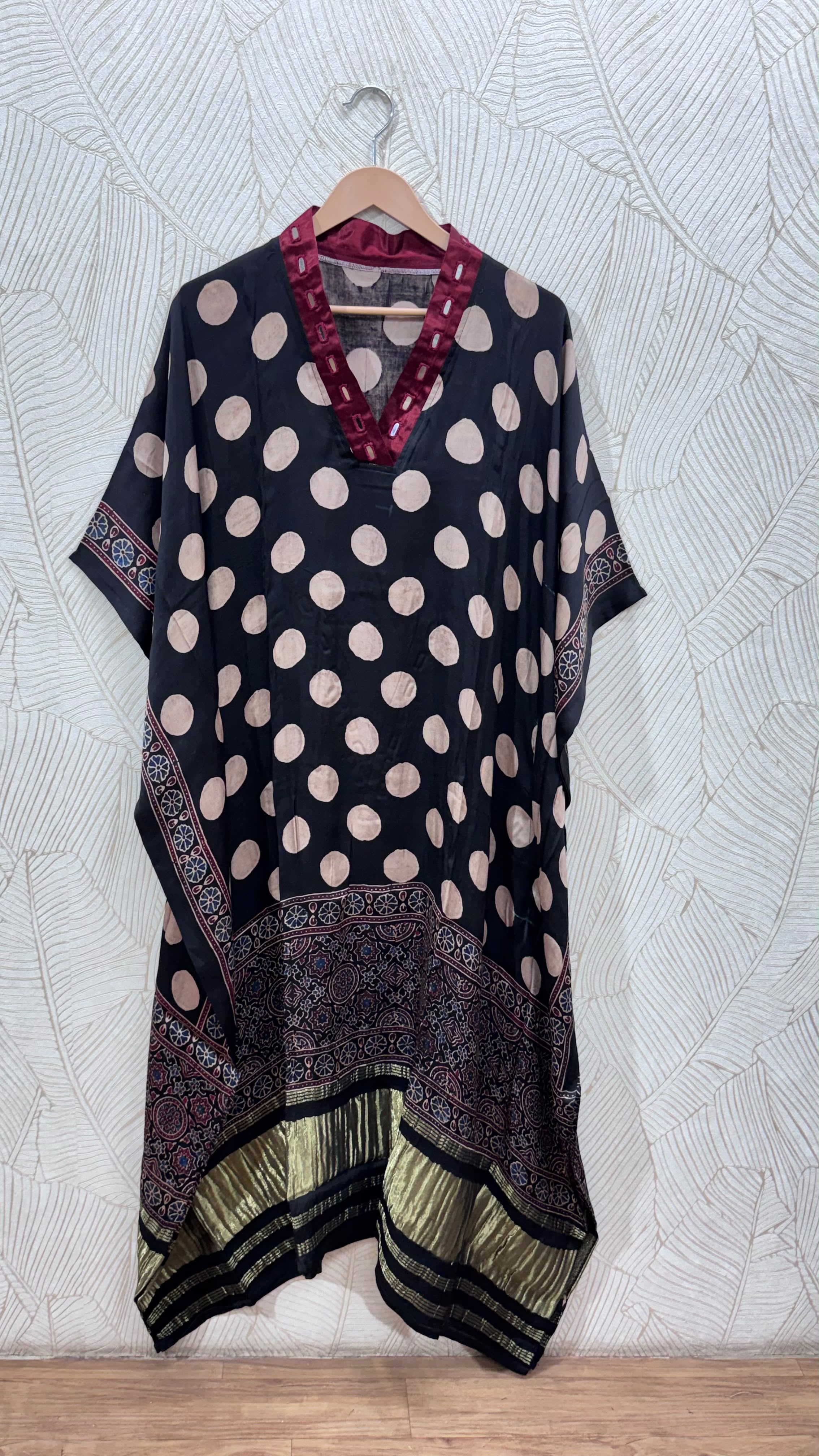 Modal Silk V-neck Kaftan Tissue border