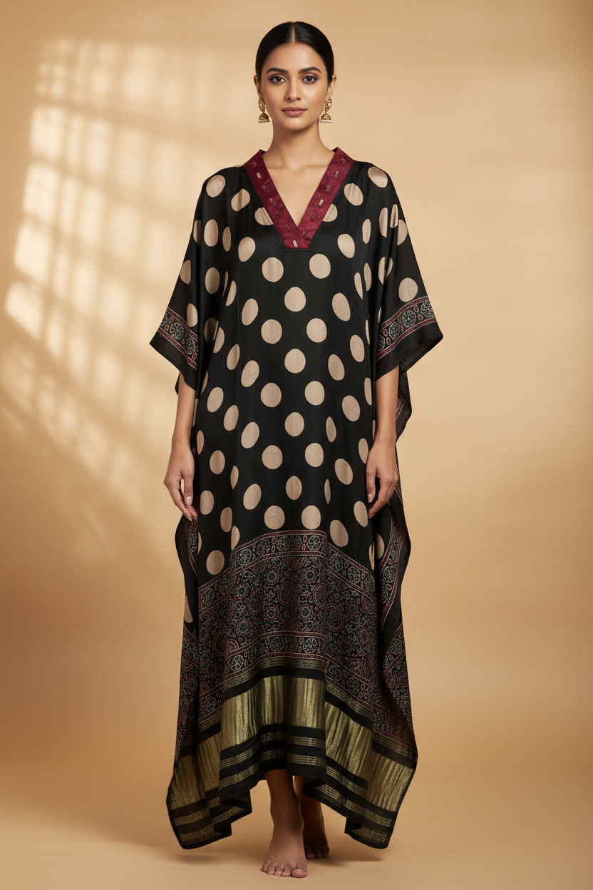 Modal Silk V-neck Kaftan Tissue border