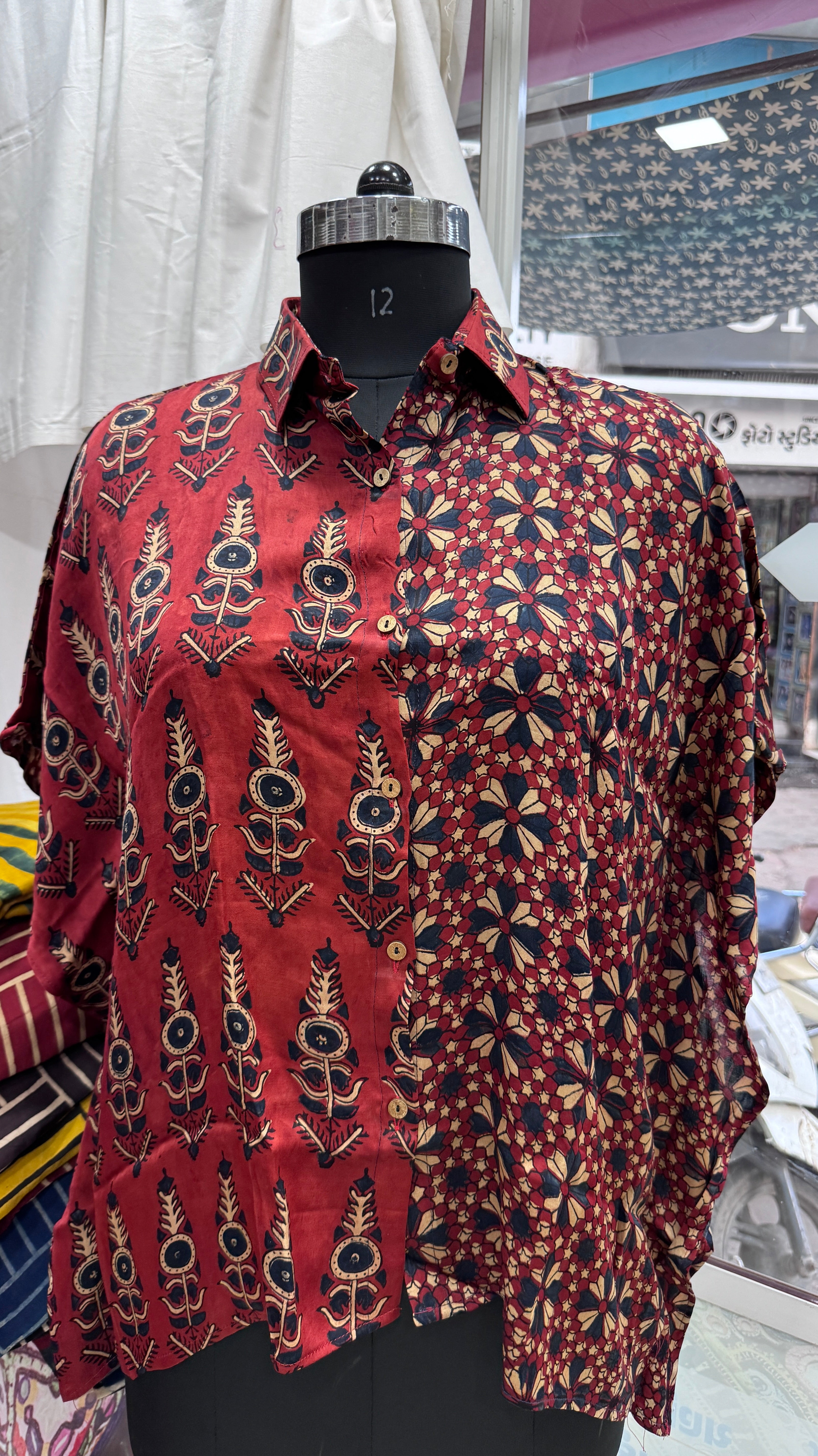 Kutch Poshak exclusive Modal Silk Kaftan Shirt (half & half design)