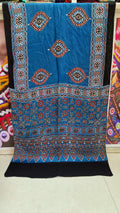 Close up of Pure Modal Silk Ajrakh Stole - Kutch Poshak