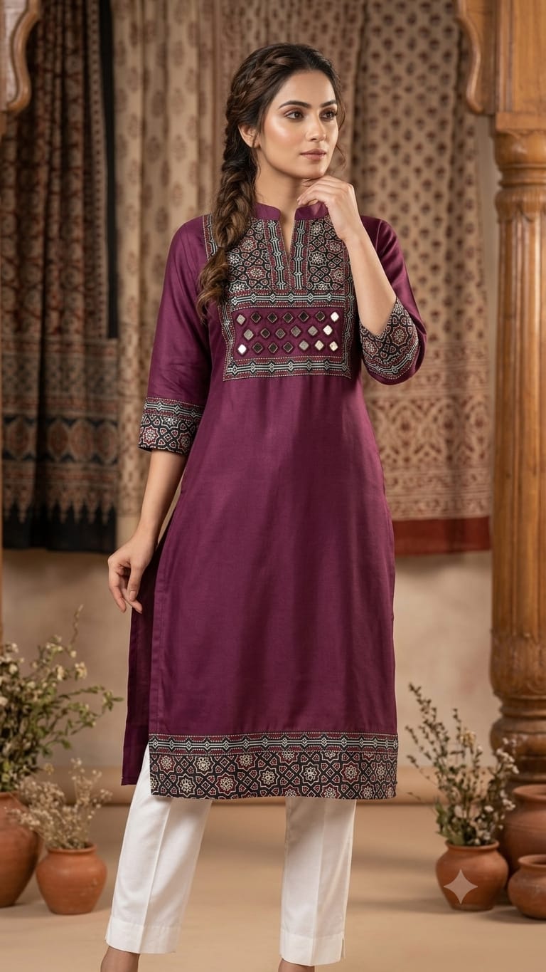 Pure Cotton Stand Collar Kurti