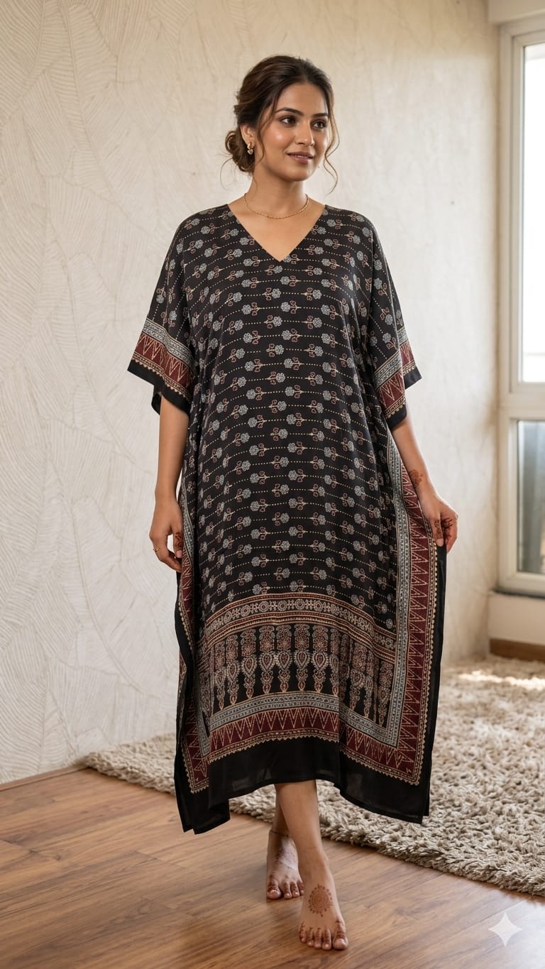 Pure Modal Silk V neck Kaftan
