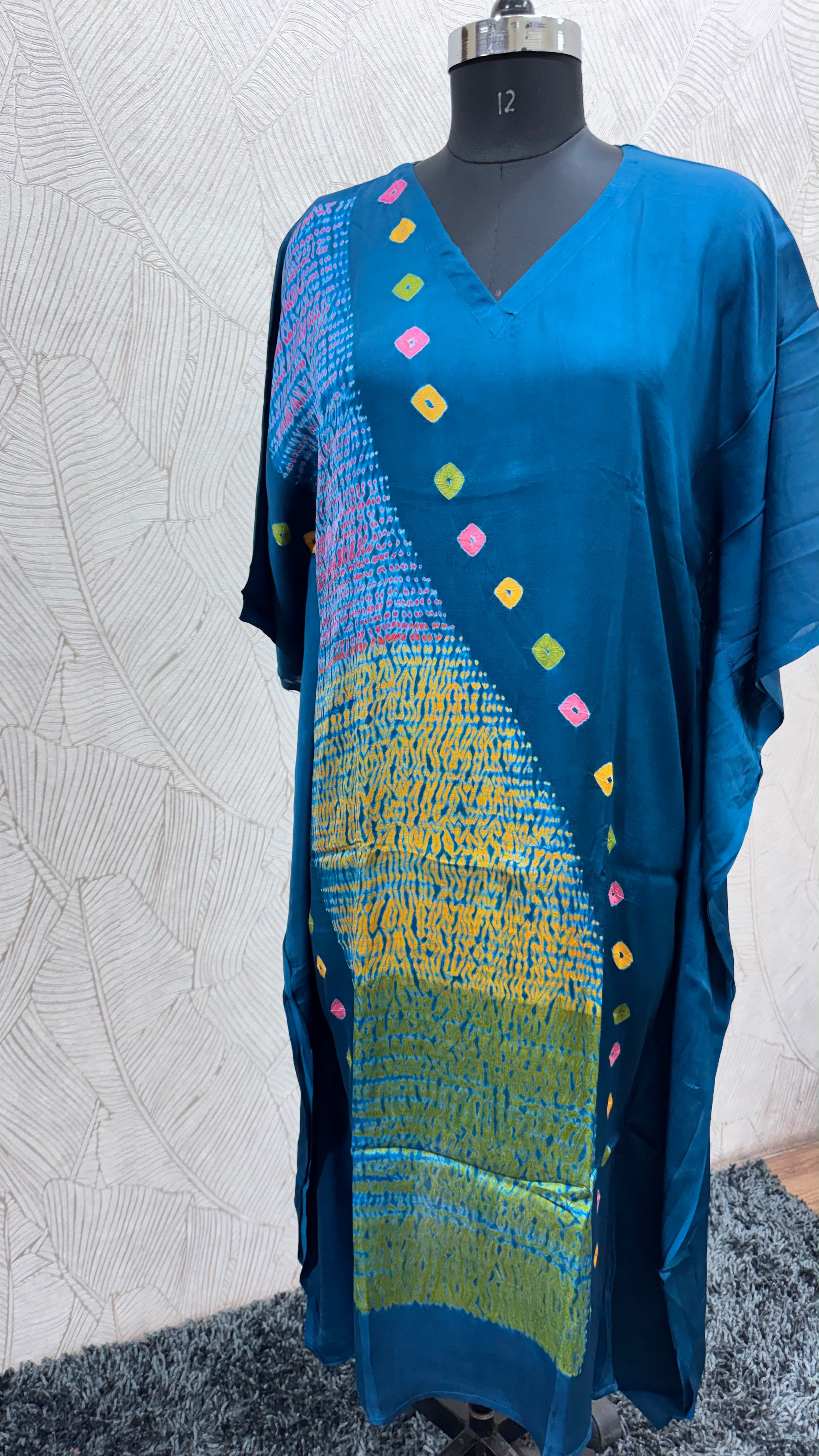 Multi Shibori V-neck Kaftan