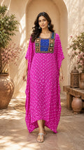 Modal Silk Bandhej Vintage patch Kaftan