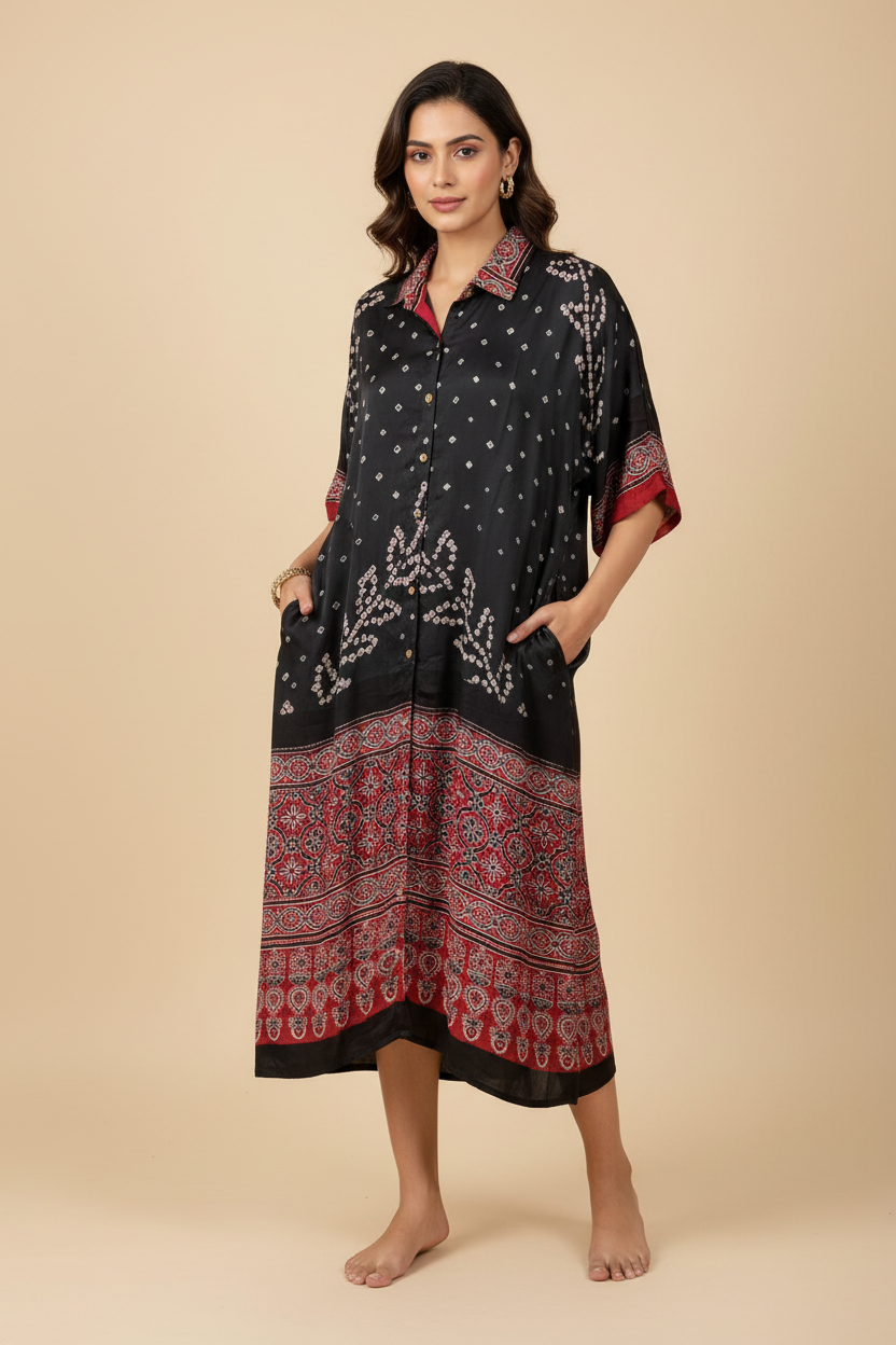 Bandhej×Ajrakh Long Shirt Kaftan