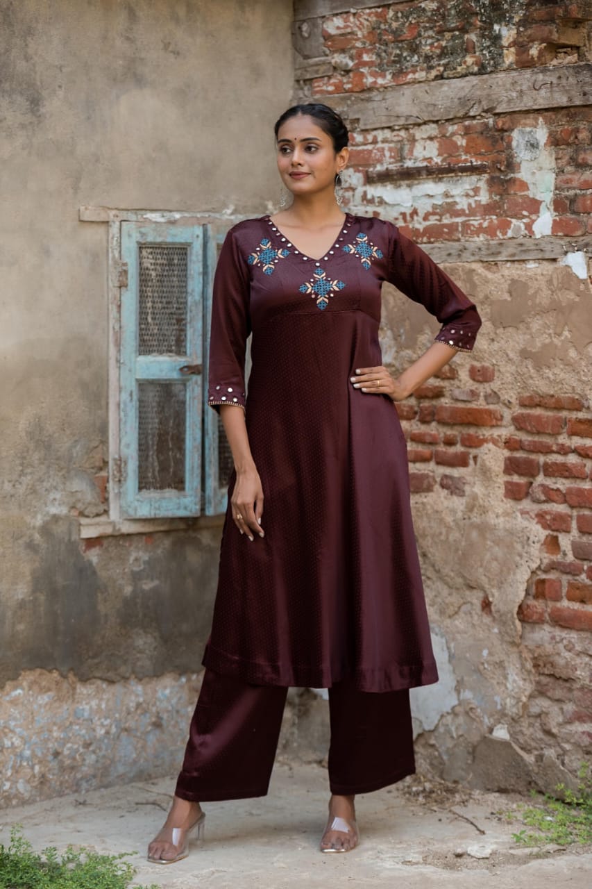 Mashru-Gaji Silk Kurta+Plazo Set