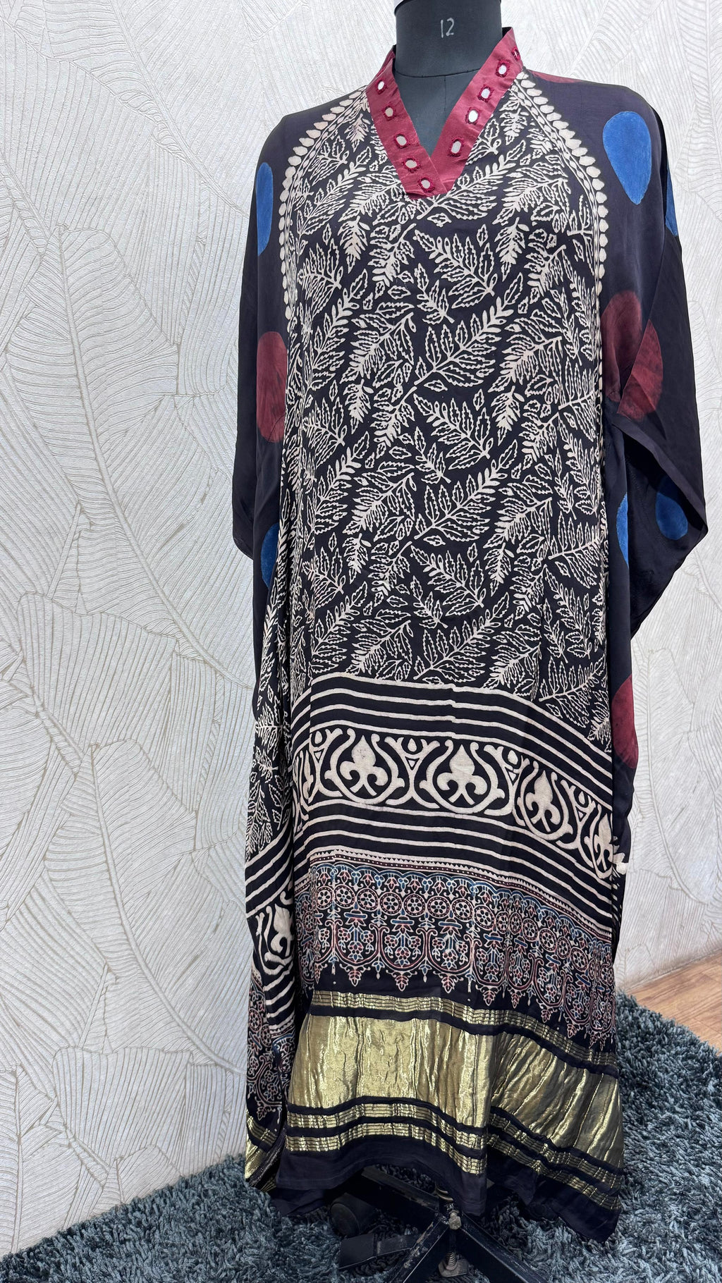 Modal Silk V-neck Kaftan Tissue border