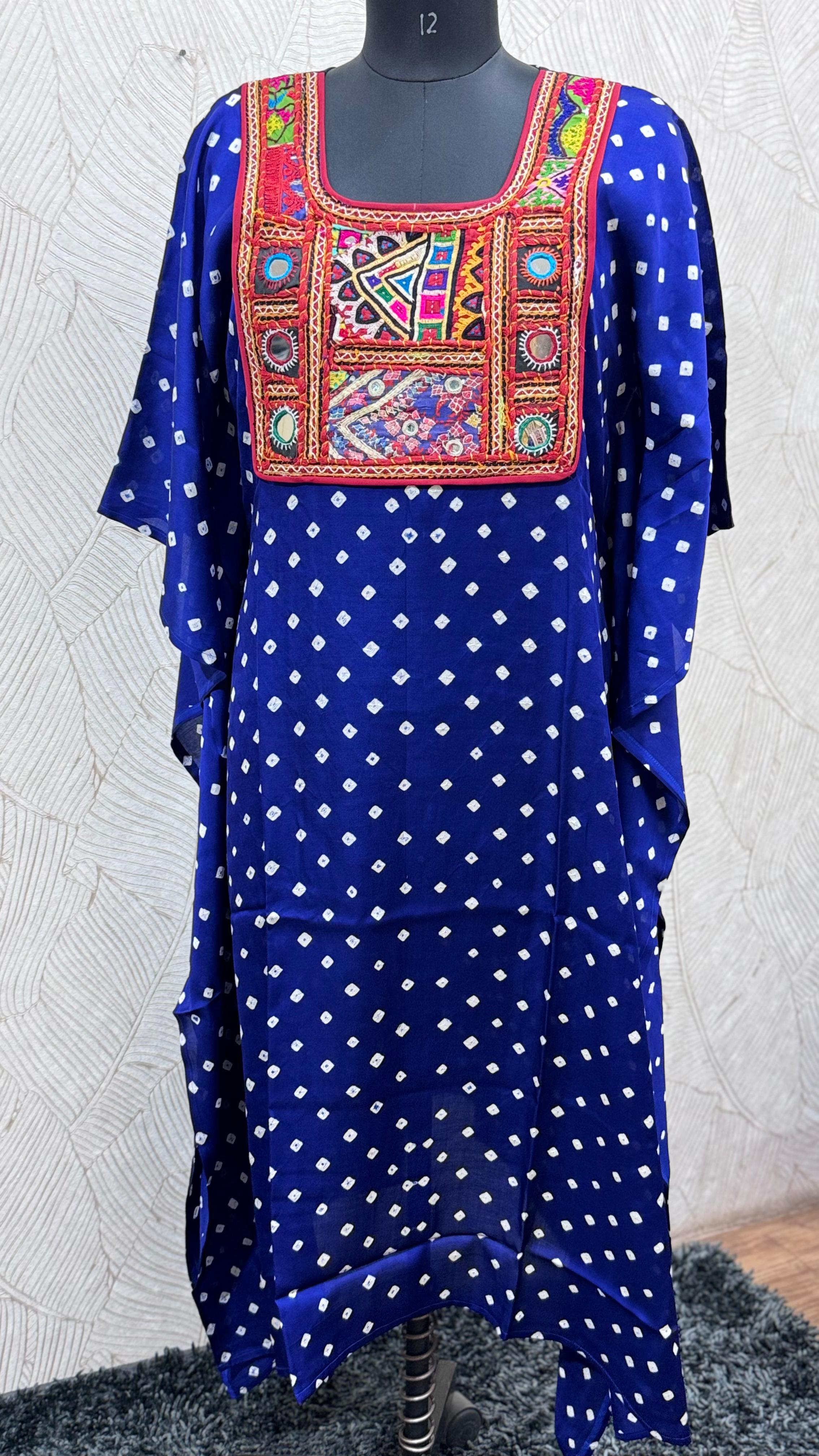 Modal Silk Bandhej Vintage patch Kaftan