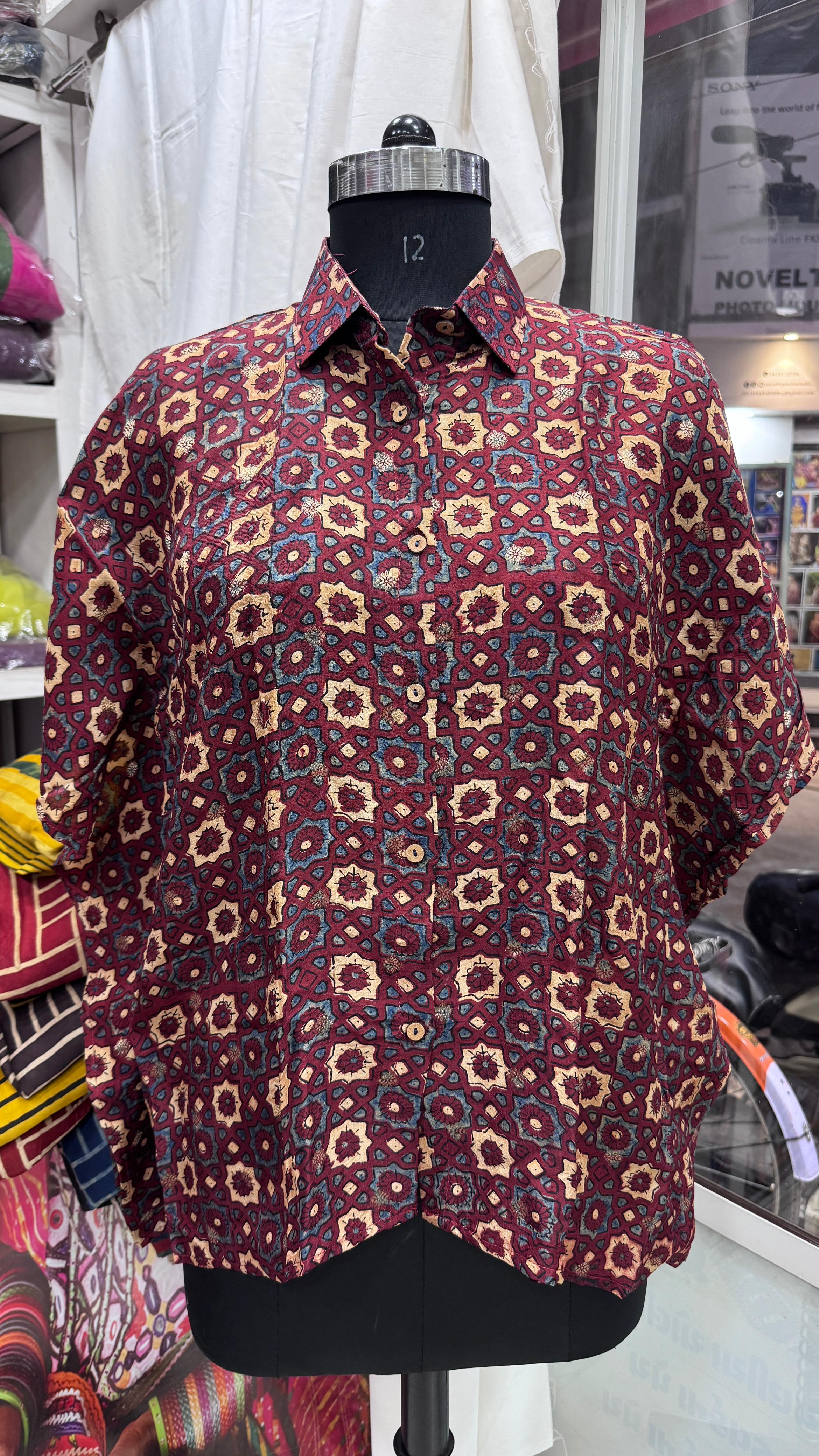 Floral, Geometric Dola Silk Kaftan Shirt from Kutch Poshak