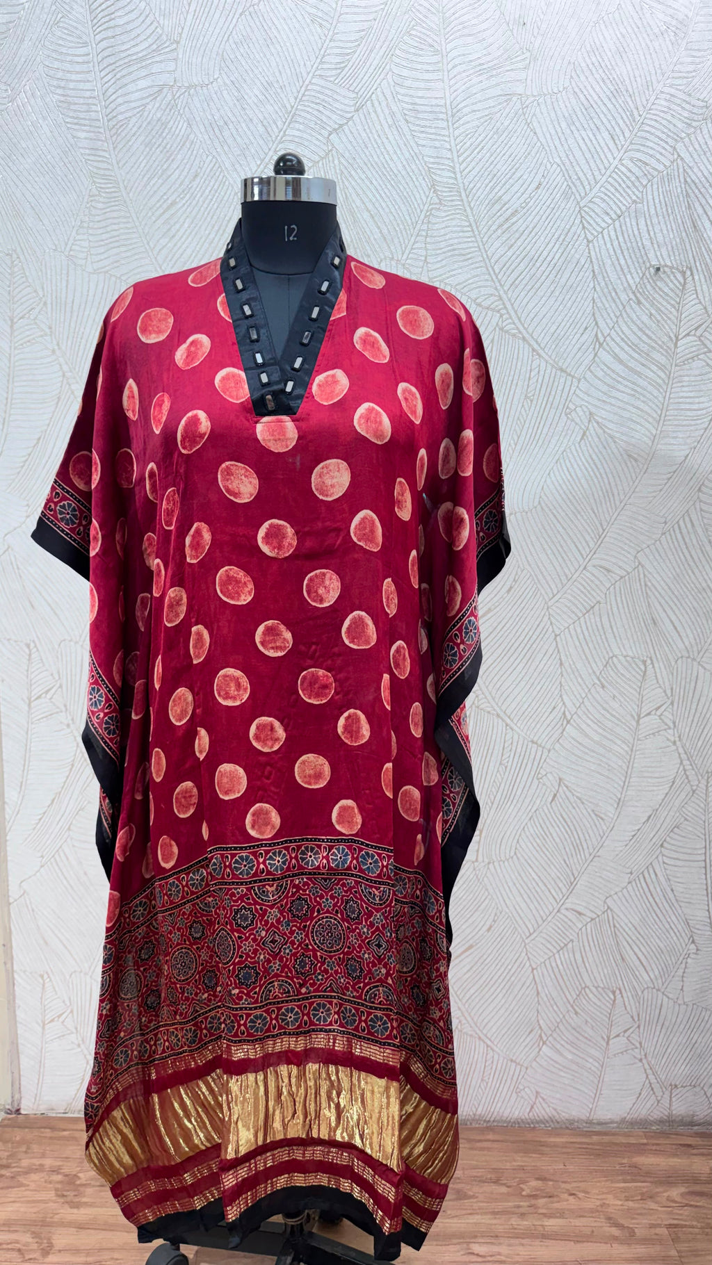 Modal Silk V-neck Kaftan Tissue border