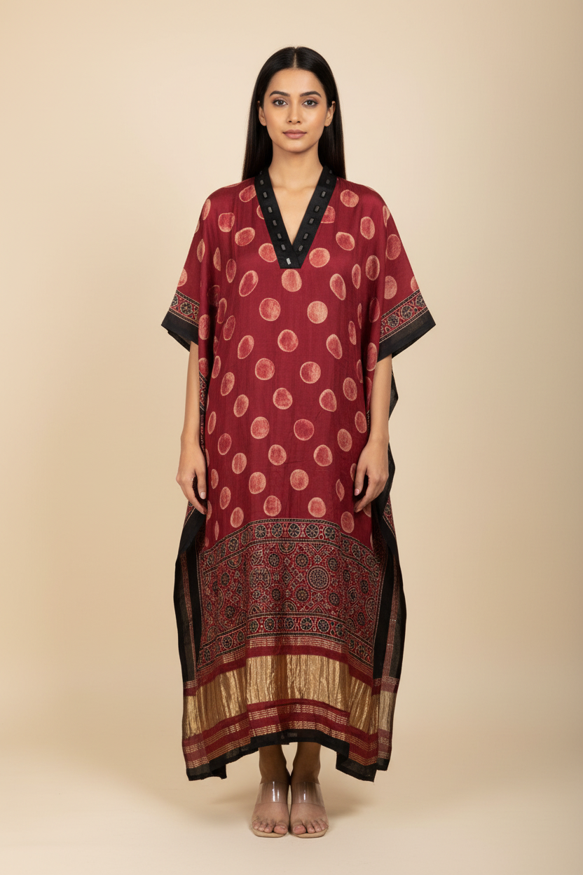Modal Silk V-neck Kaftan Tissue border