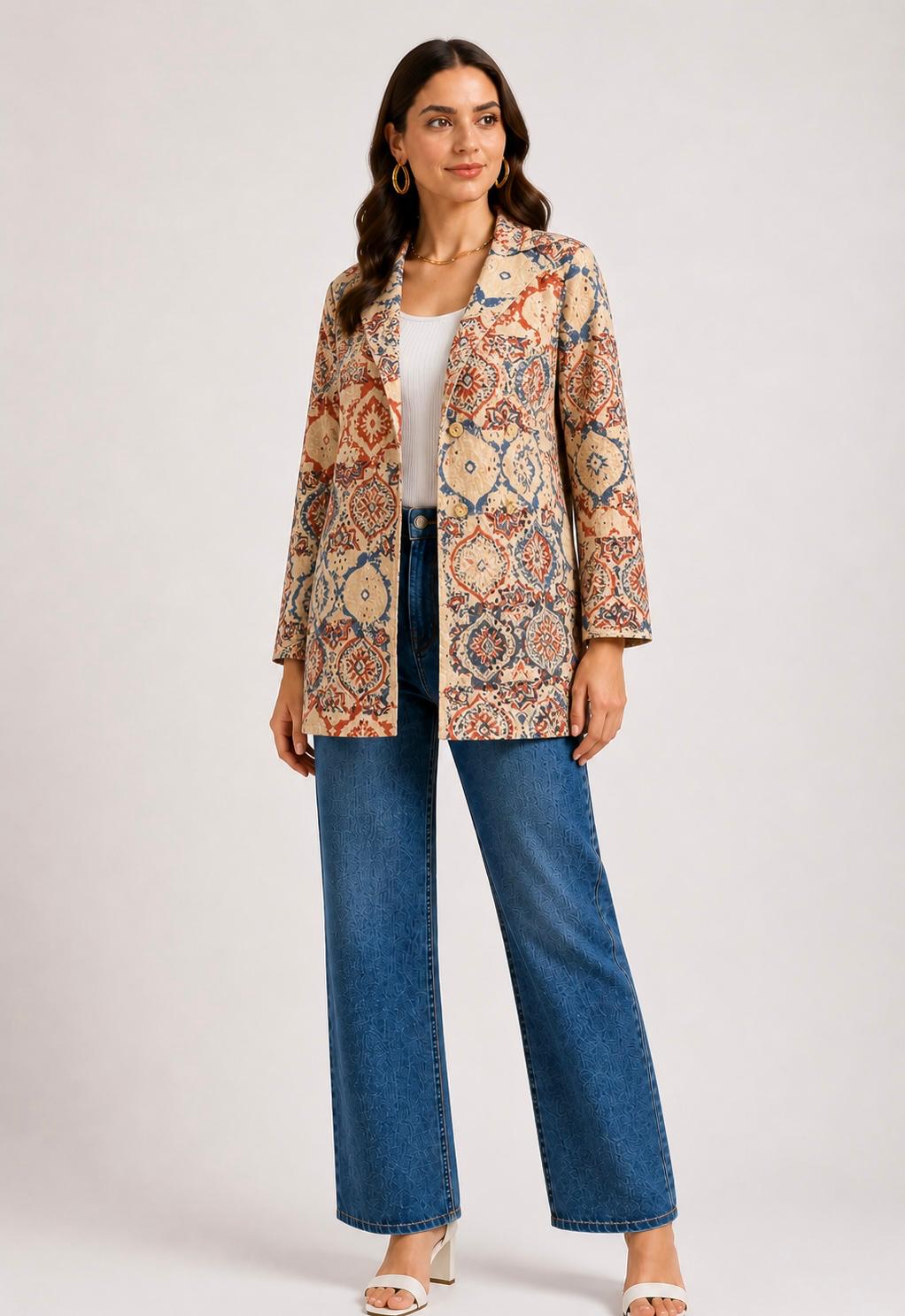 Beautiful Hakoba Ajrakh Blazer showcasing premium design - Kutch Poshak