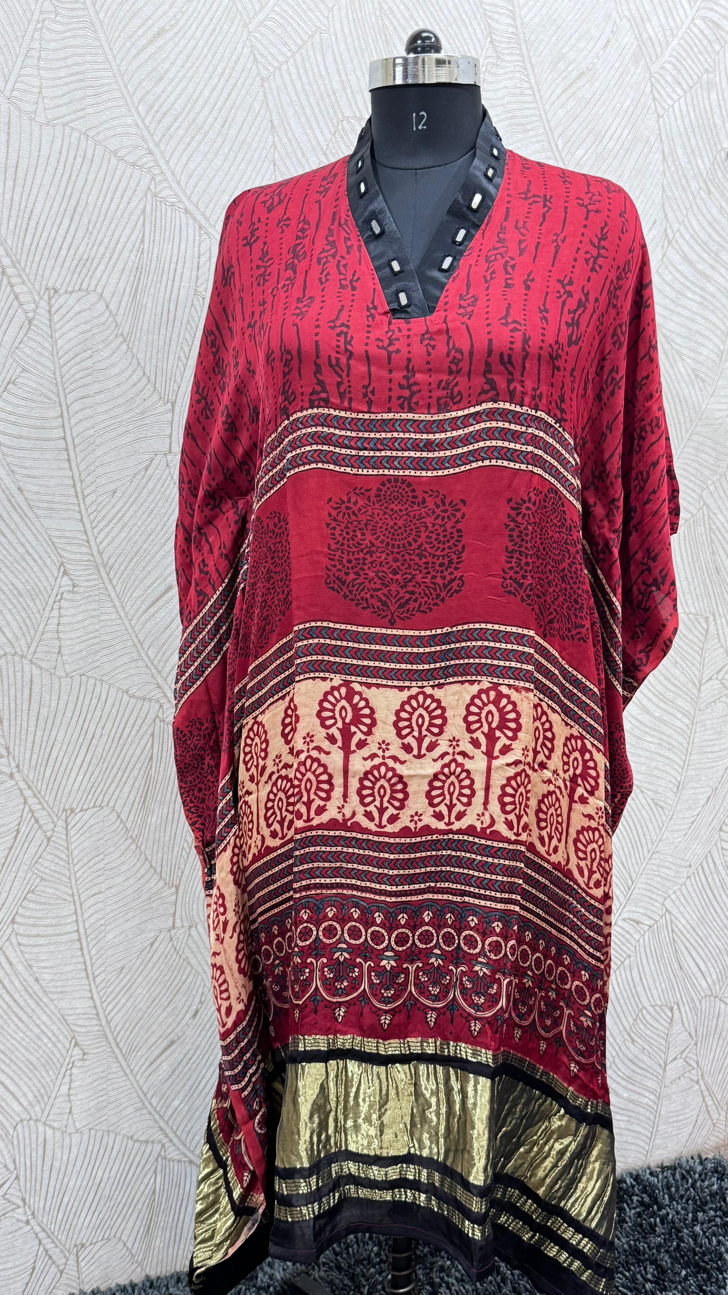 Modal Silk V-neck Kaftan Tissue border
