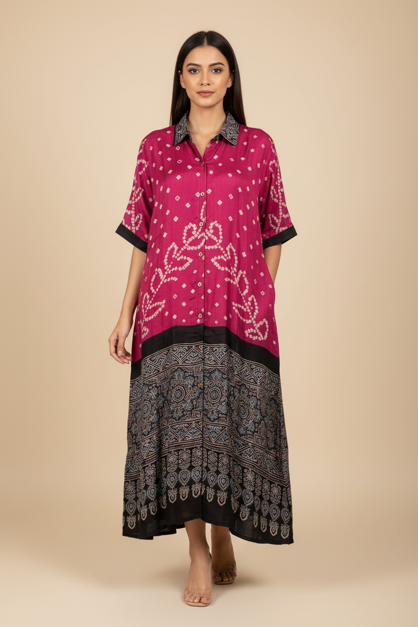 Bandhej×Ajrakh Long Shirt Kaftan