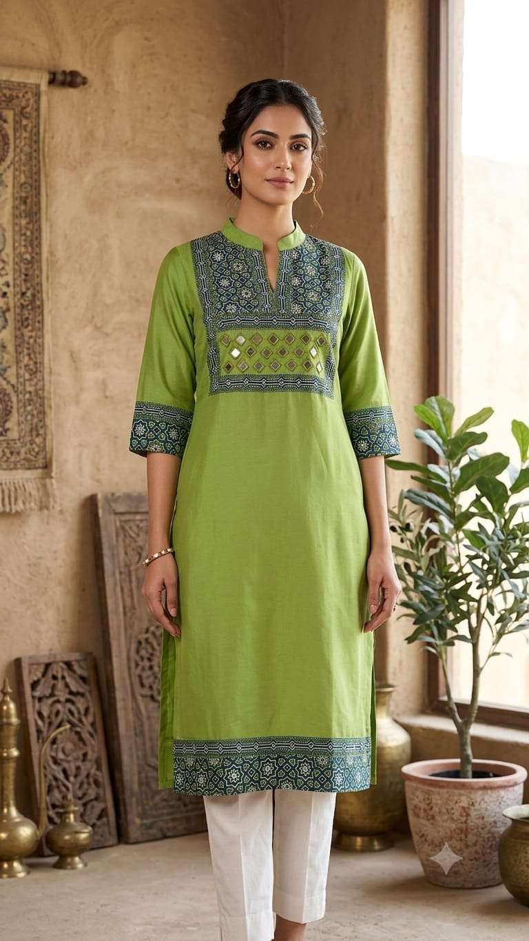 Pure Cotton Stand Collar Kurti