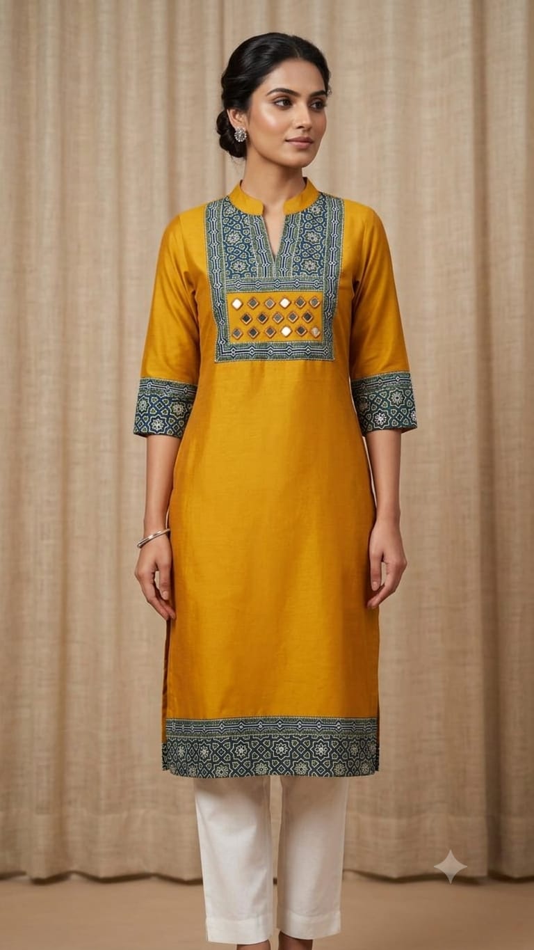 Pure Cotton Stand Collar Kurti