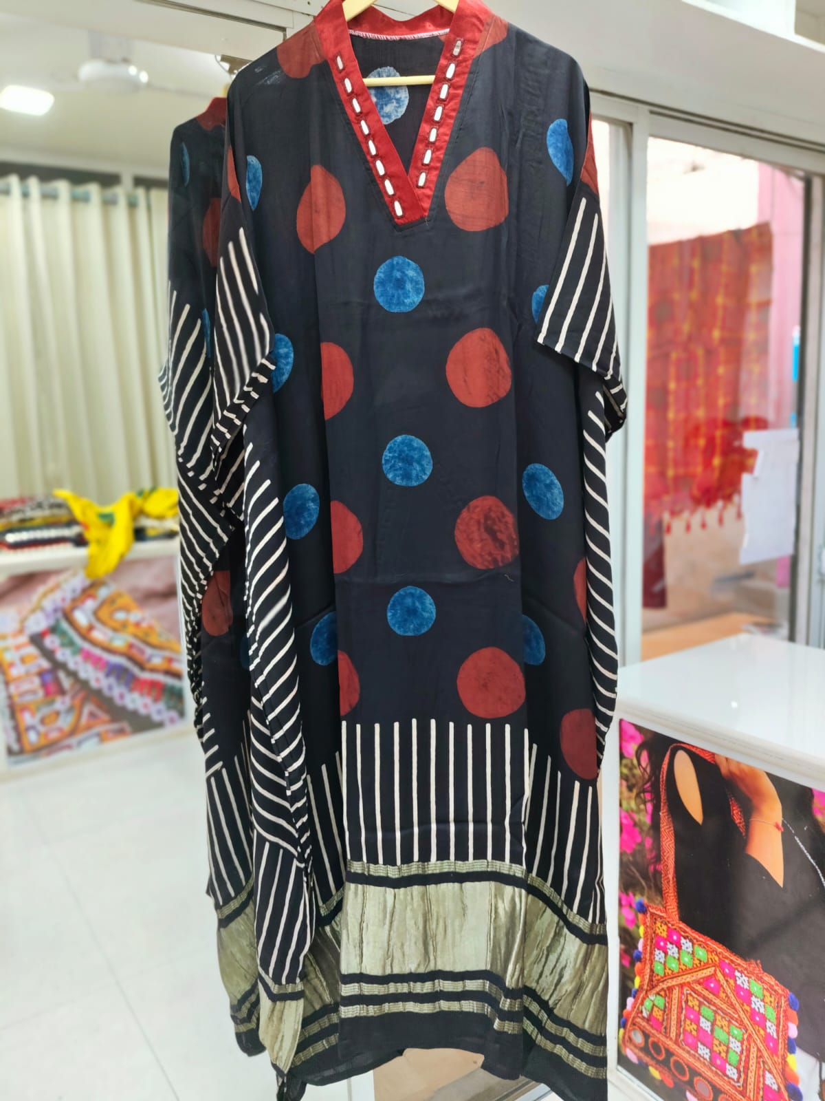 Modal Silk V-neck Kaftan Tissue border