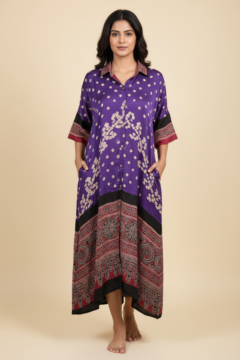 Bandhej×Ajrakh Long Shirt Kaftan