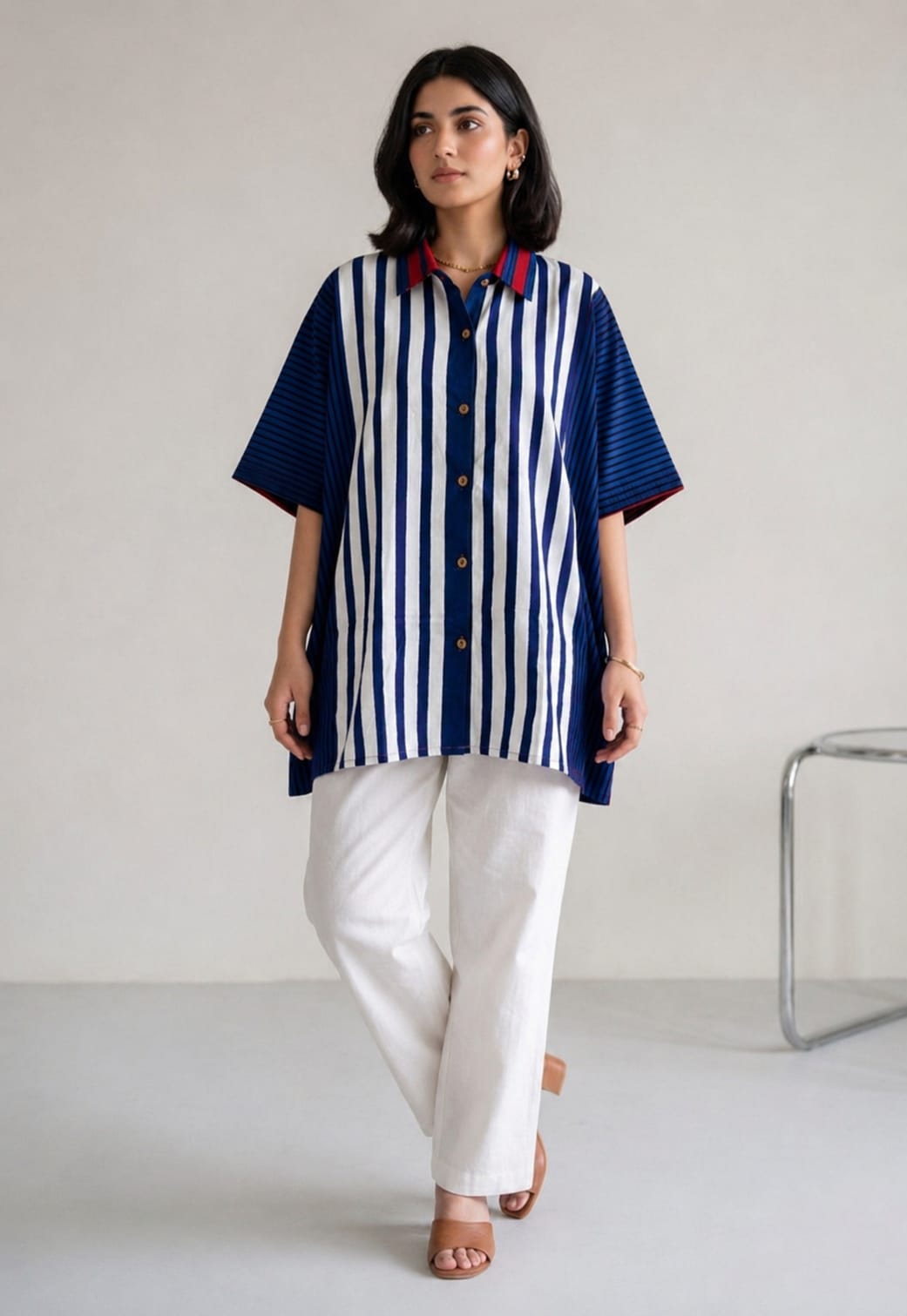 Blue Cotton kaftan Shirt from Kutch Poshak