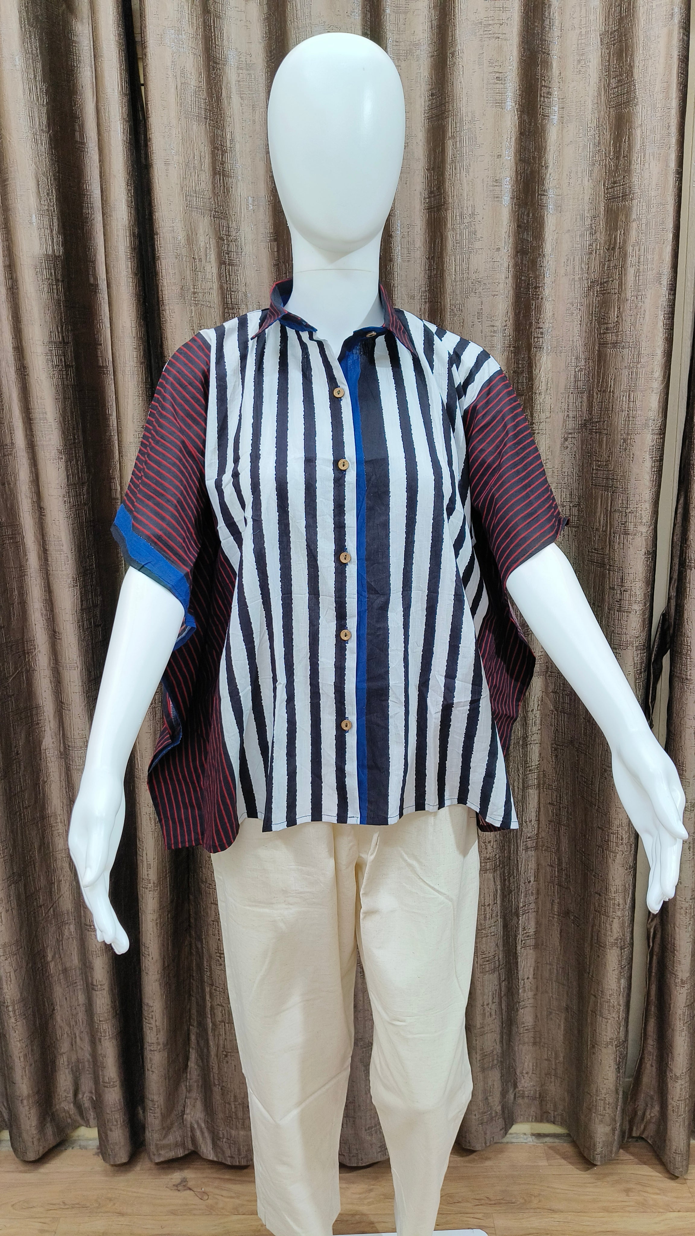 Striped, Black Cotton kaftan shirt from Kutch Poshak