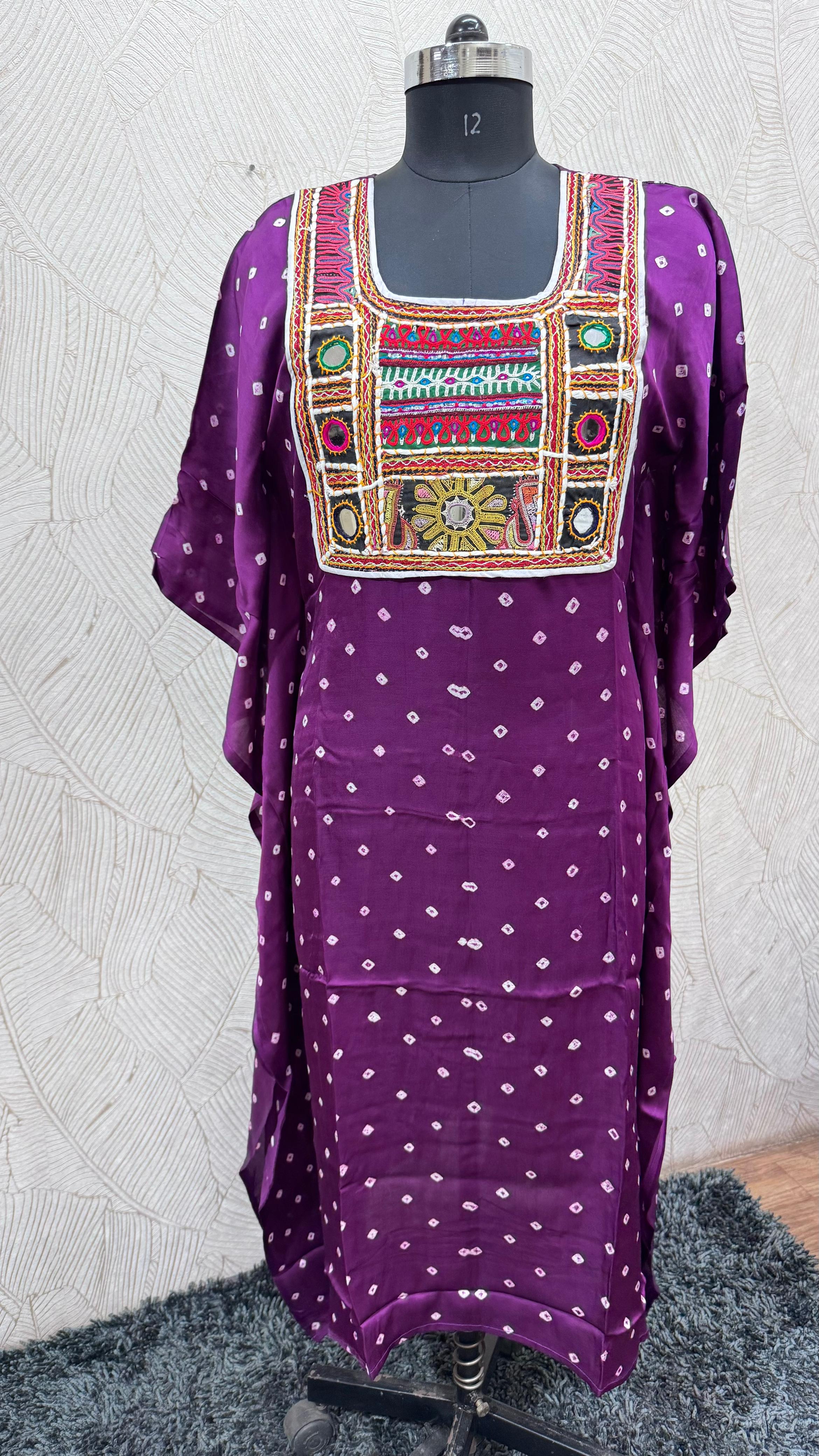Modal Silk Bandhej Vintage patch Kaftan