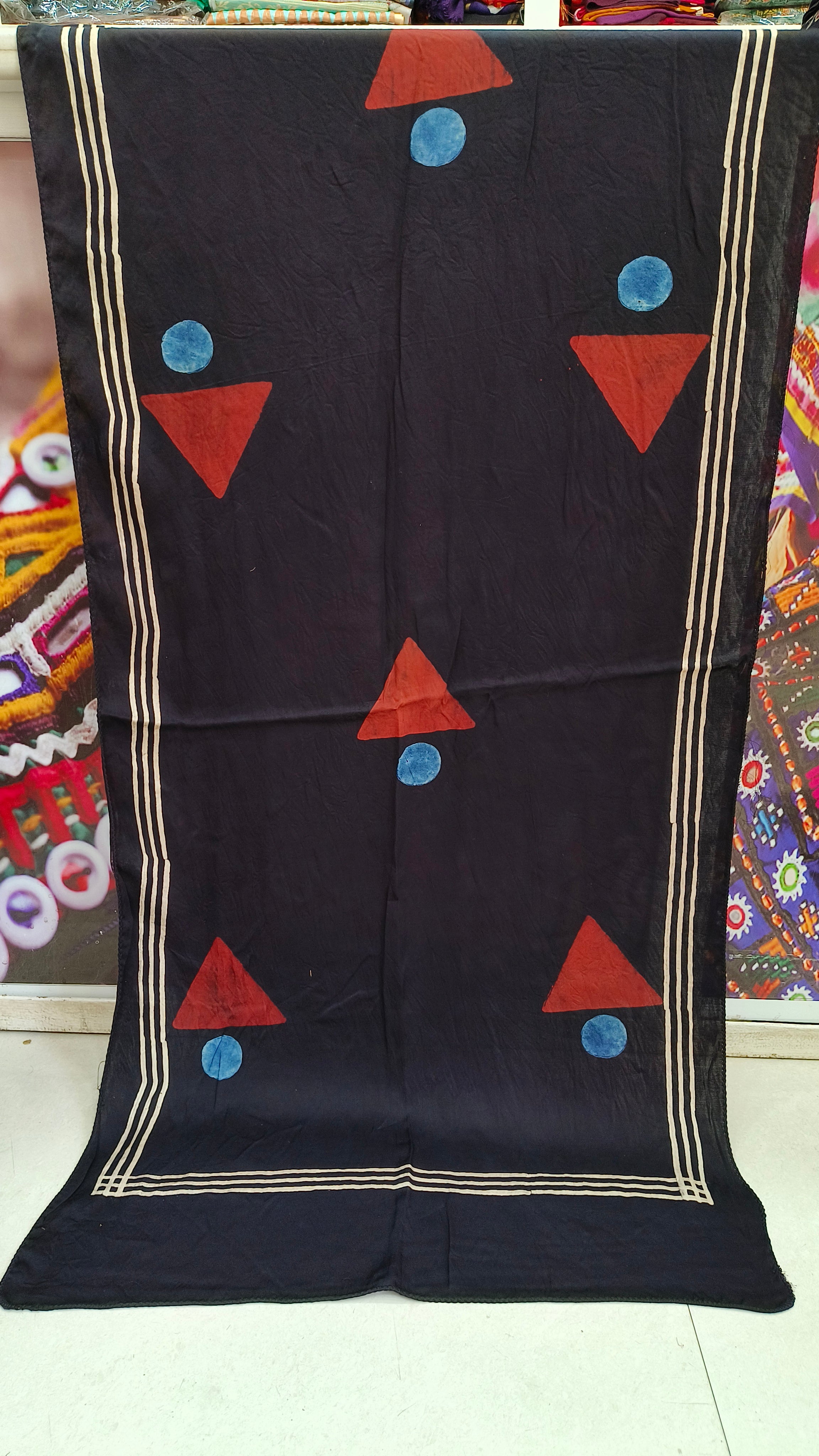 Close up of Pure Modal Silk Ajrakh Stole - Kutch Poshak