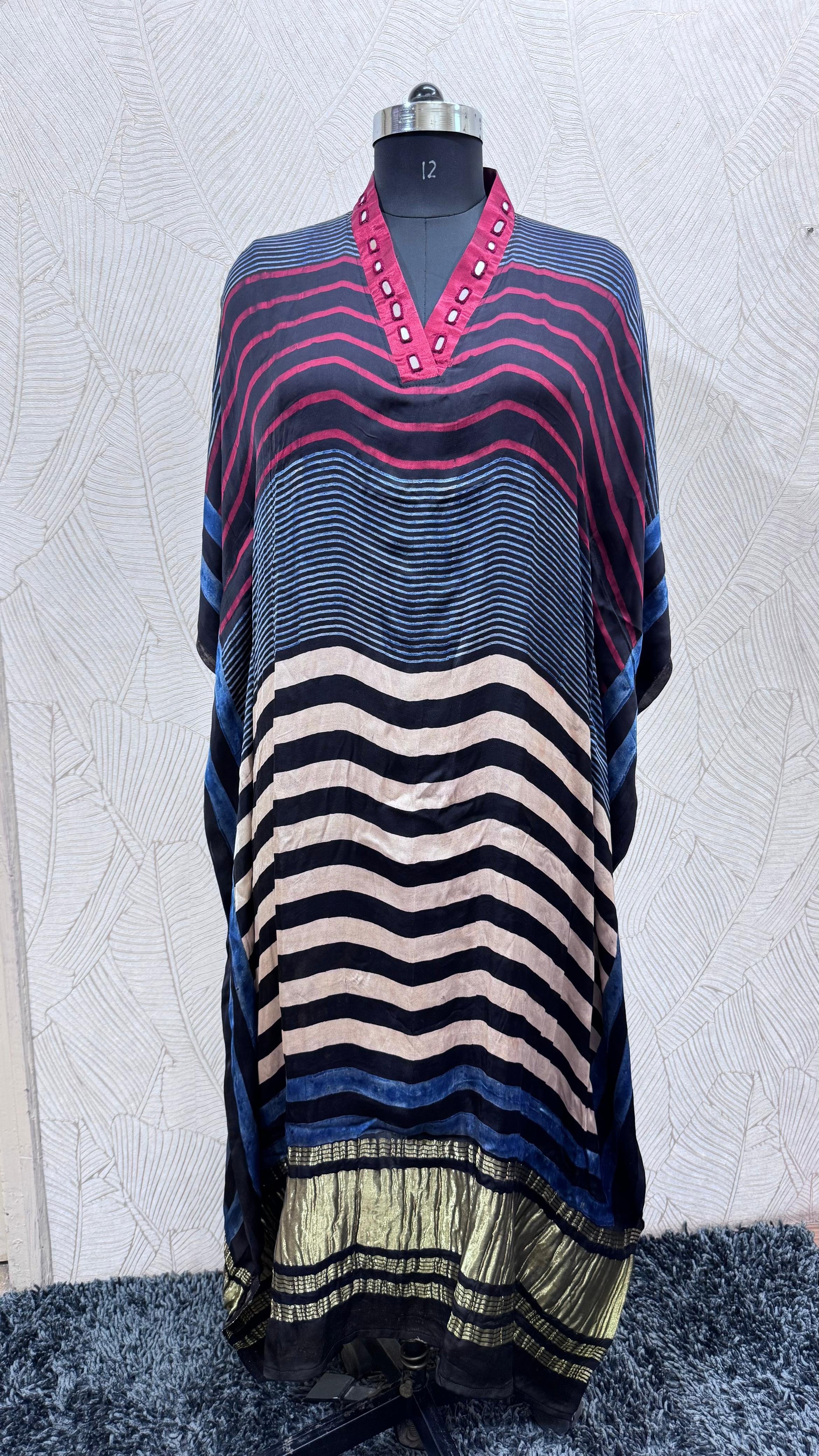 Modal Silk V-neck Kaftan Tissue border