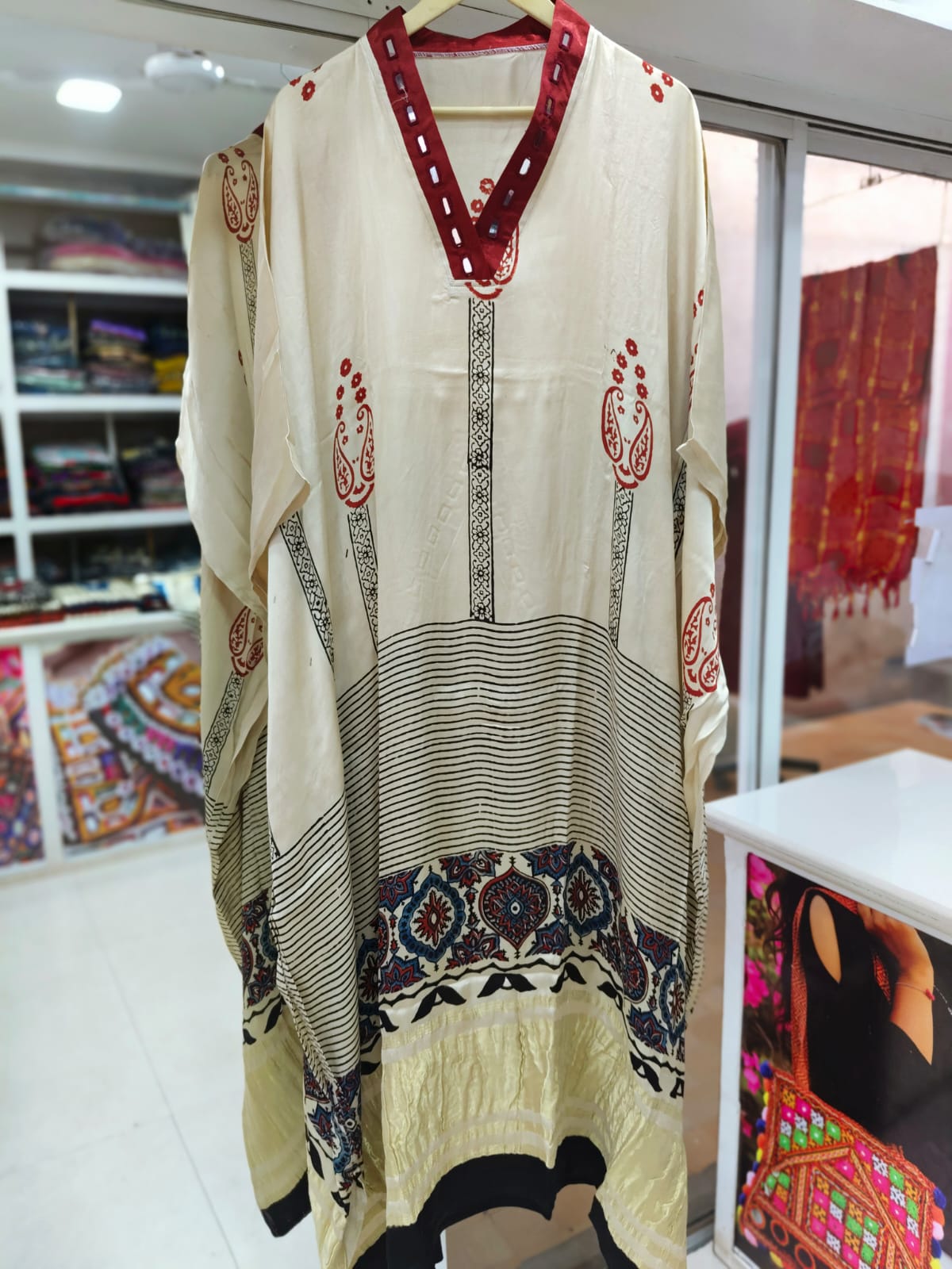 Modal Silk V-neck Kaftan Tissue border