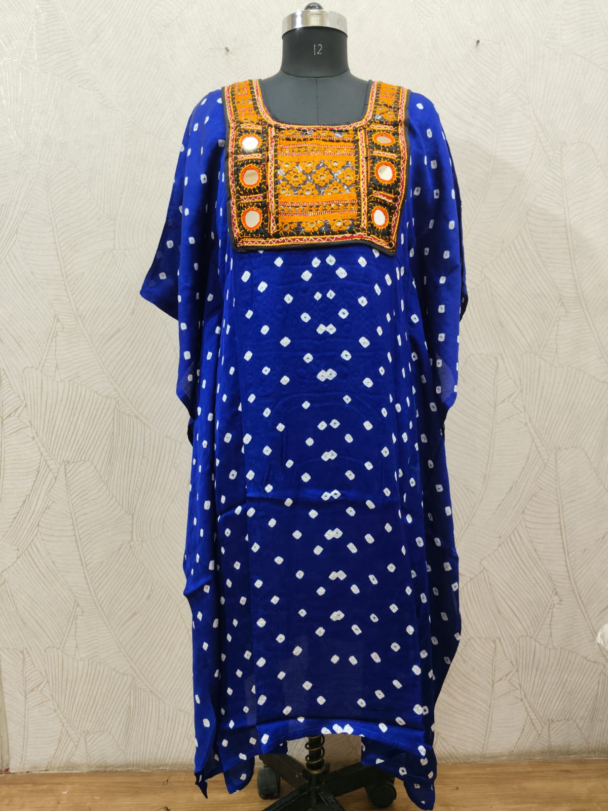 Modal Silk Bandhej Vintage patch Kaftan