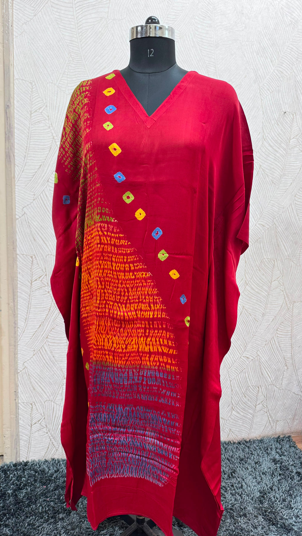 Multi Shibori V-neck Kaftan