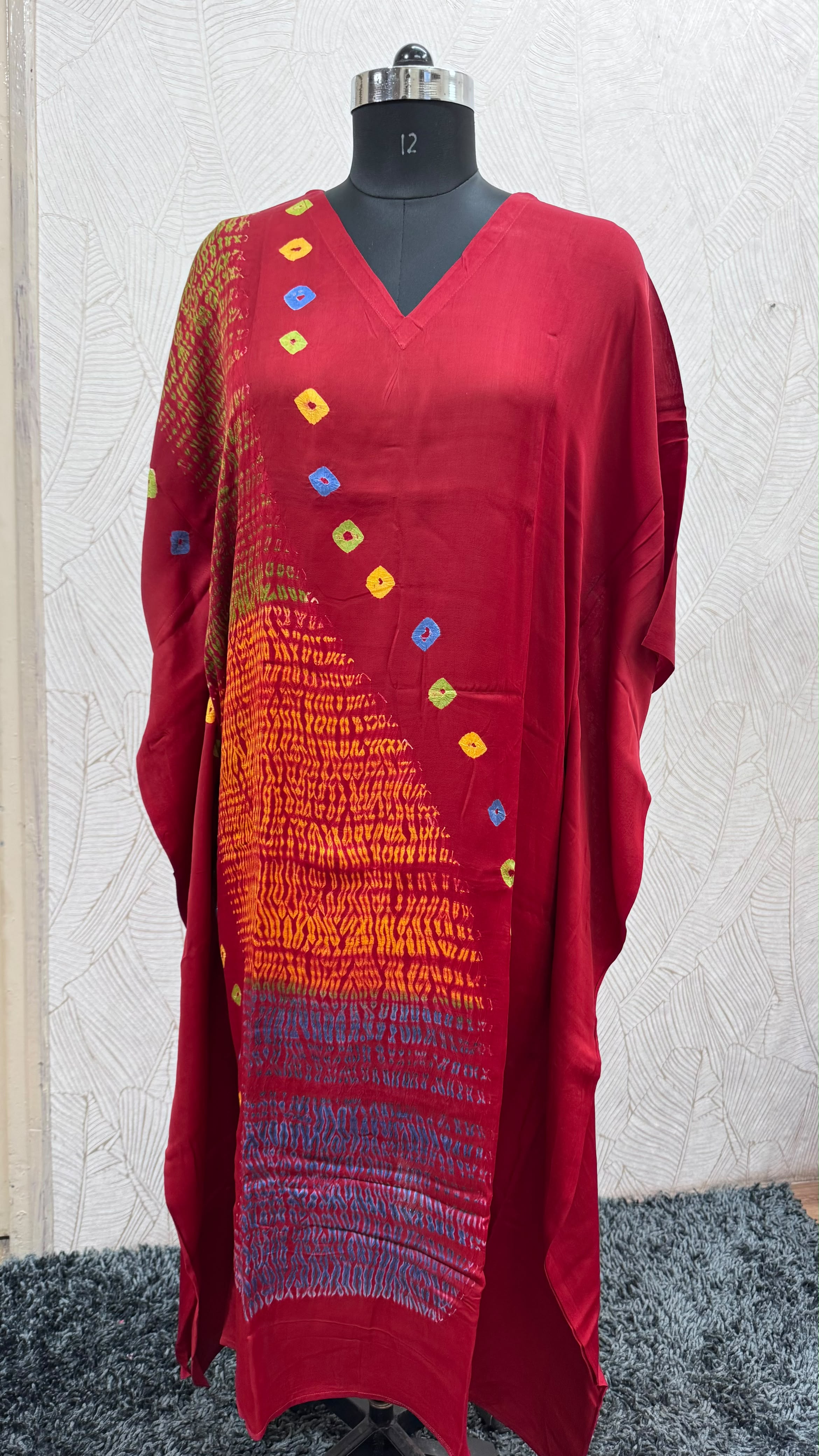 Multi Shibori V-neck Kaftan