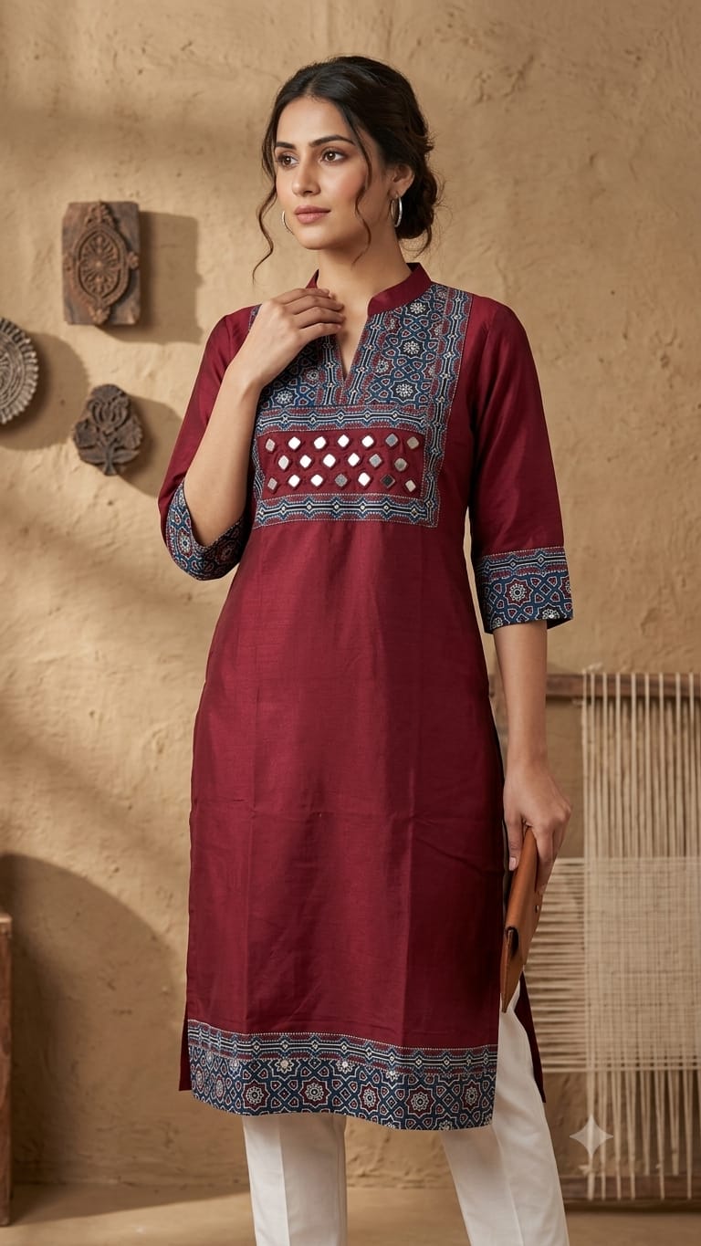 Pure Cotton Stand Collar Kurti