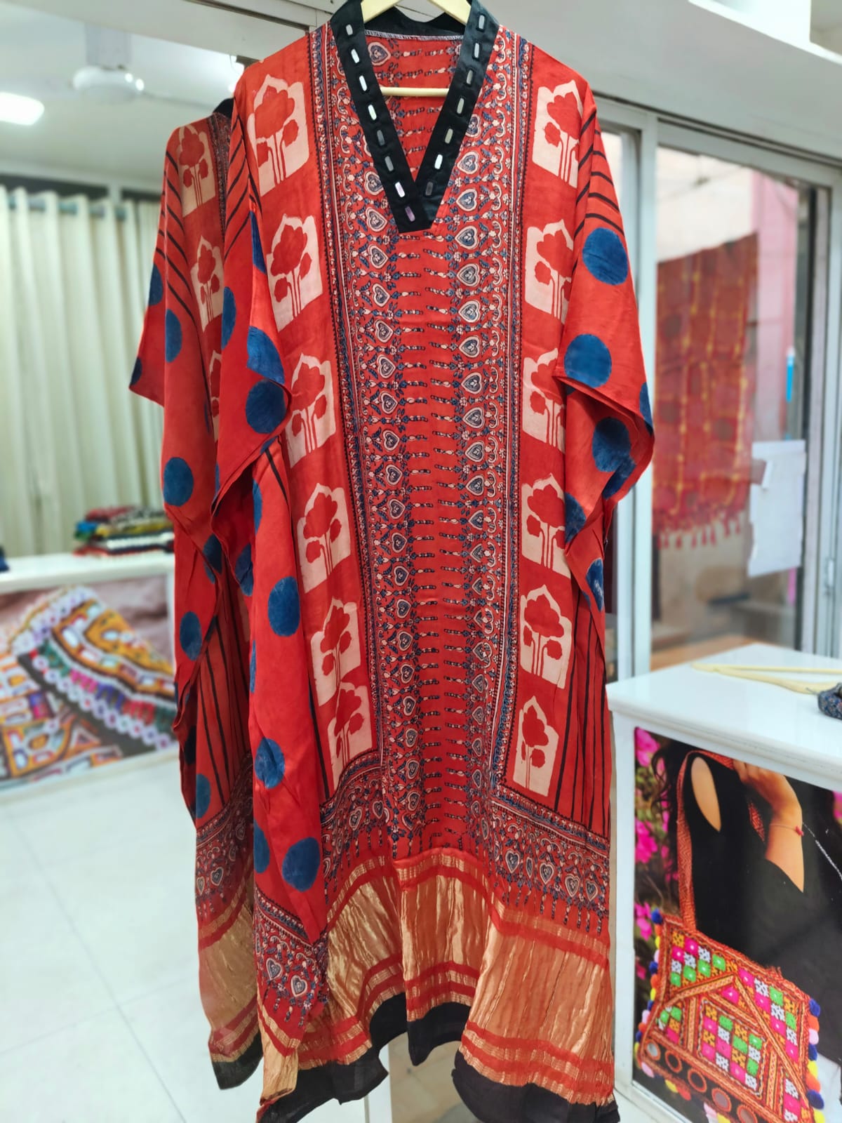 Modal Silk V-neck Kaftan Tissue border