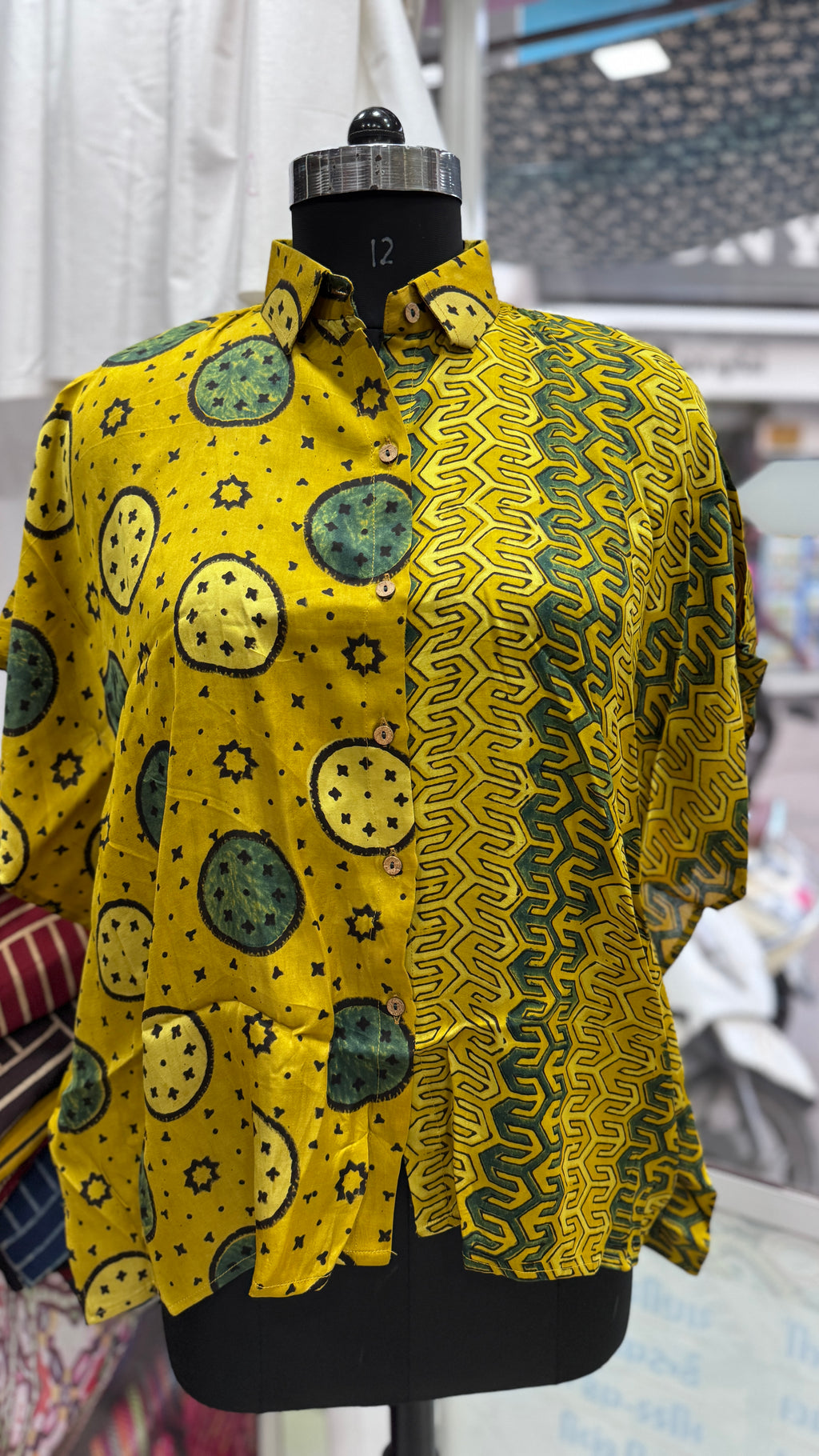 Close up of Modal Silk Kaftan Shirt (half & half design) - Kutch Poshak