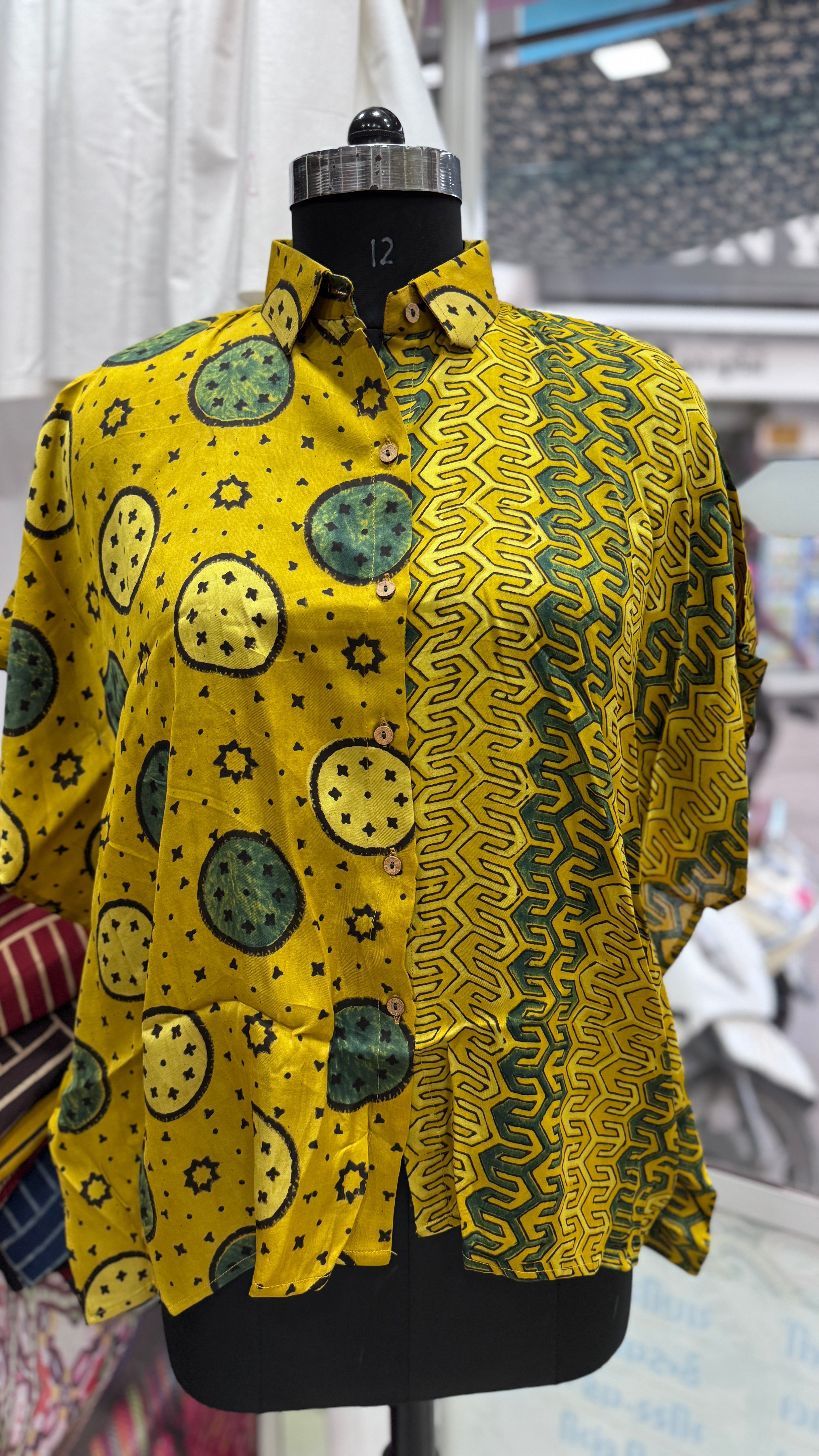 Close up of Modal Silk Kaftan Shirt (half & half design) - Kutch Poshak