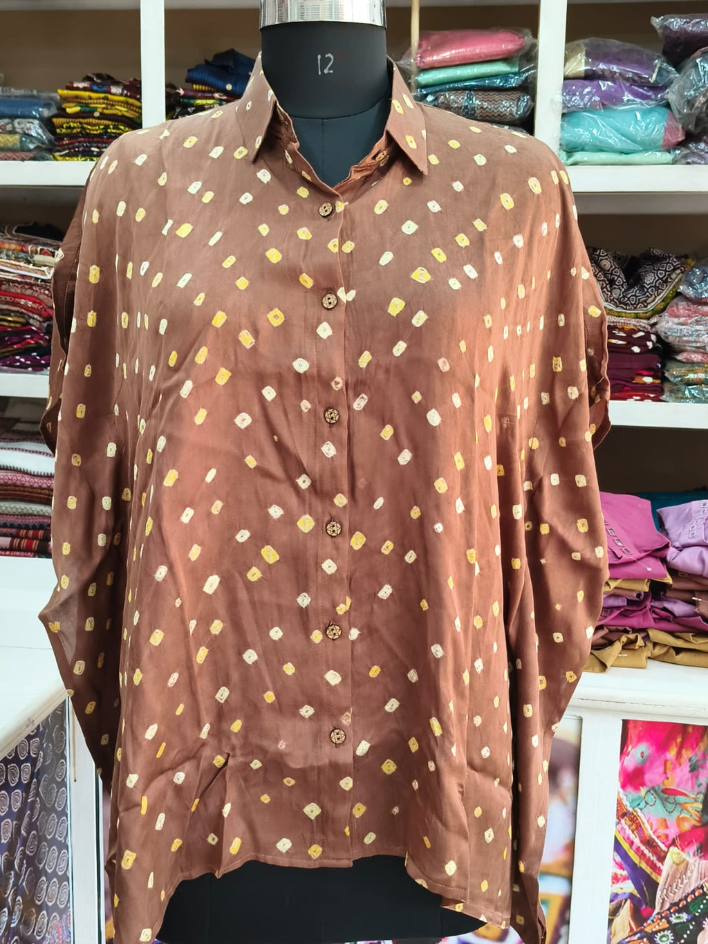 Modal Silk Bandhej Kaftan Shirt