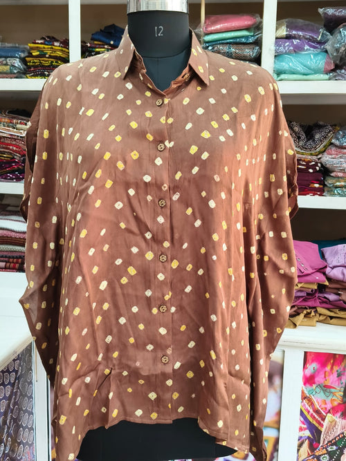 Modal Silk Bandhej Kaftan Shirt