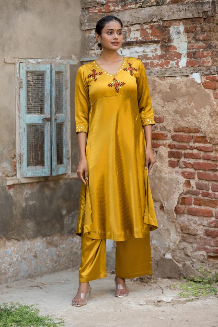 Mashru-Gaji Silk Kurta+Plazo Set
