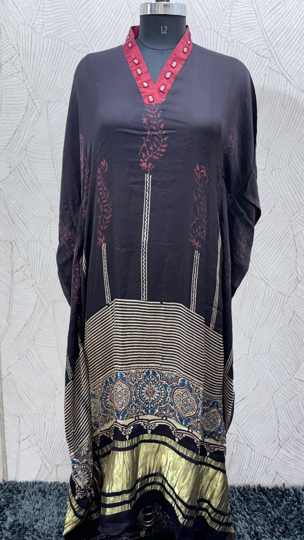 Modal Silk V-neck Kaftan Tissue border