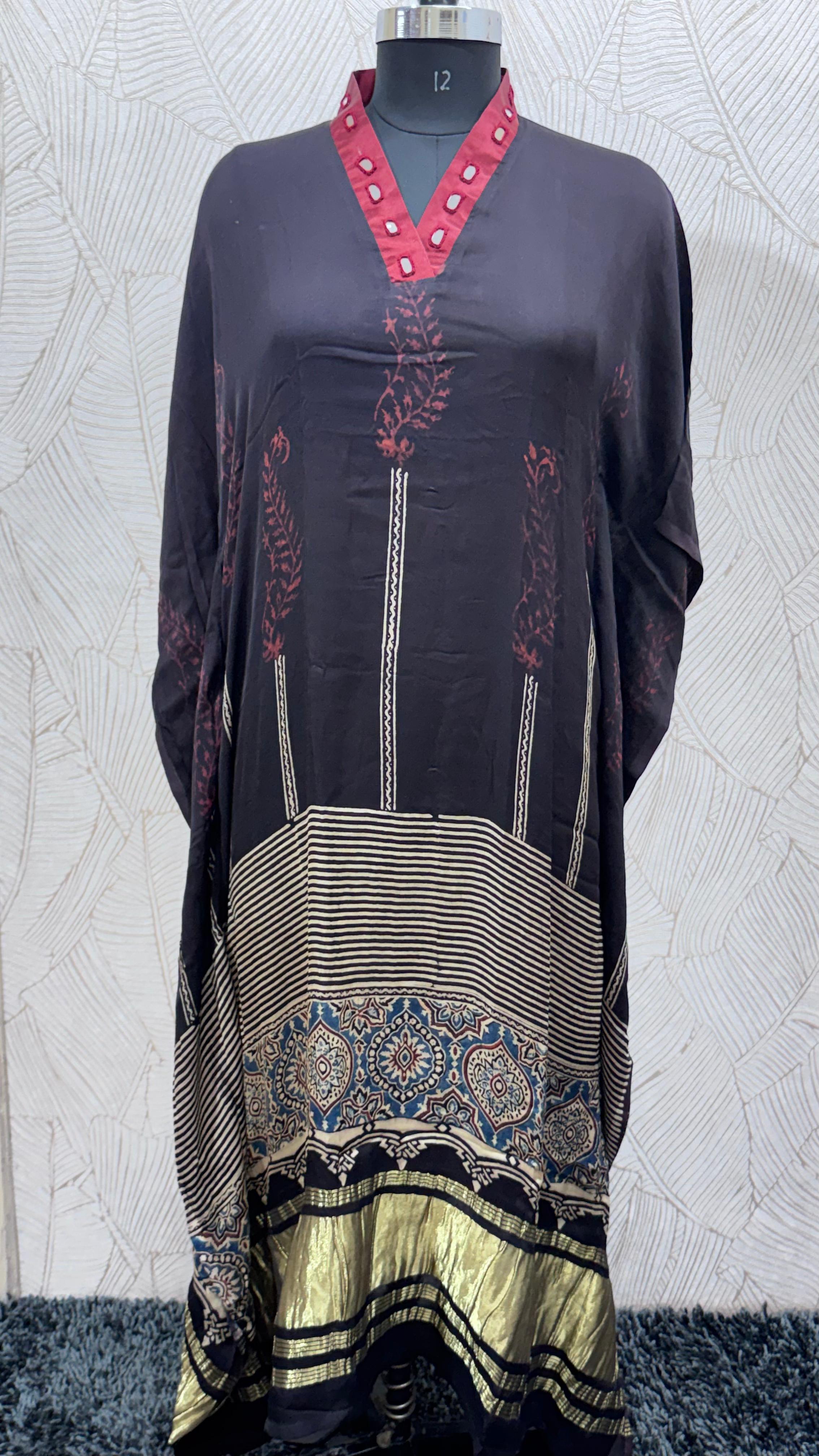 Modal Silk V-neck Kaftan Tissue border