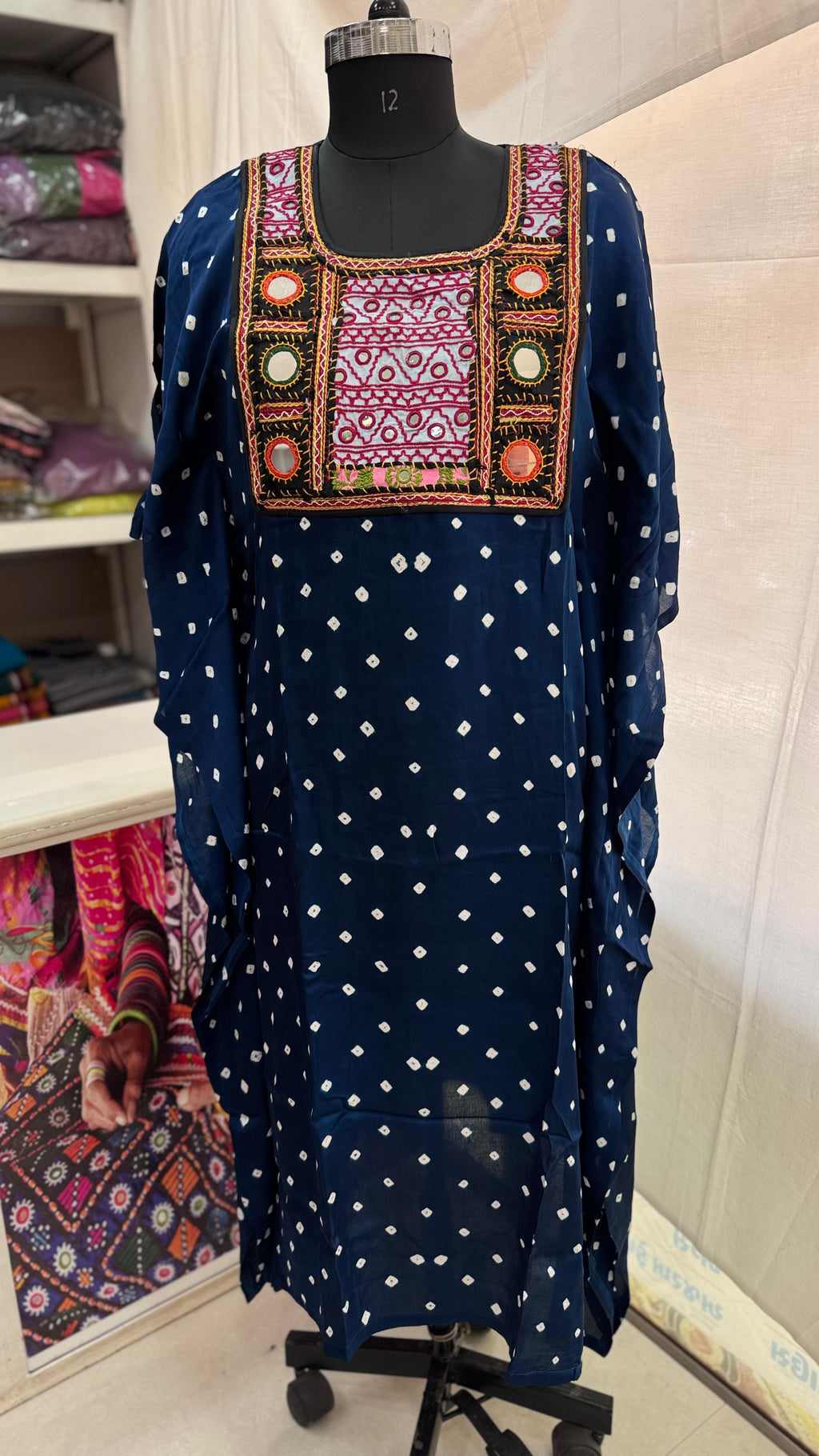 Modal Silk Bandhej Vintage patch Kaftan