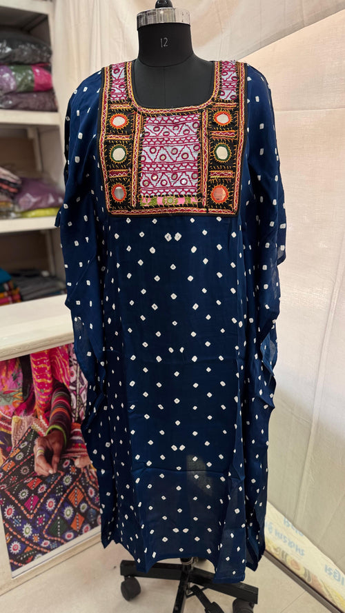 Modal Silk Bandhej Vintage patch Kaftan