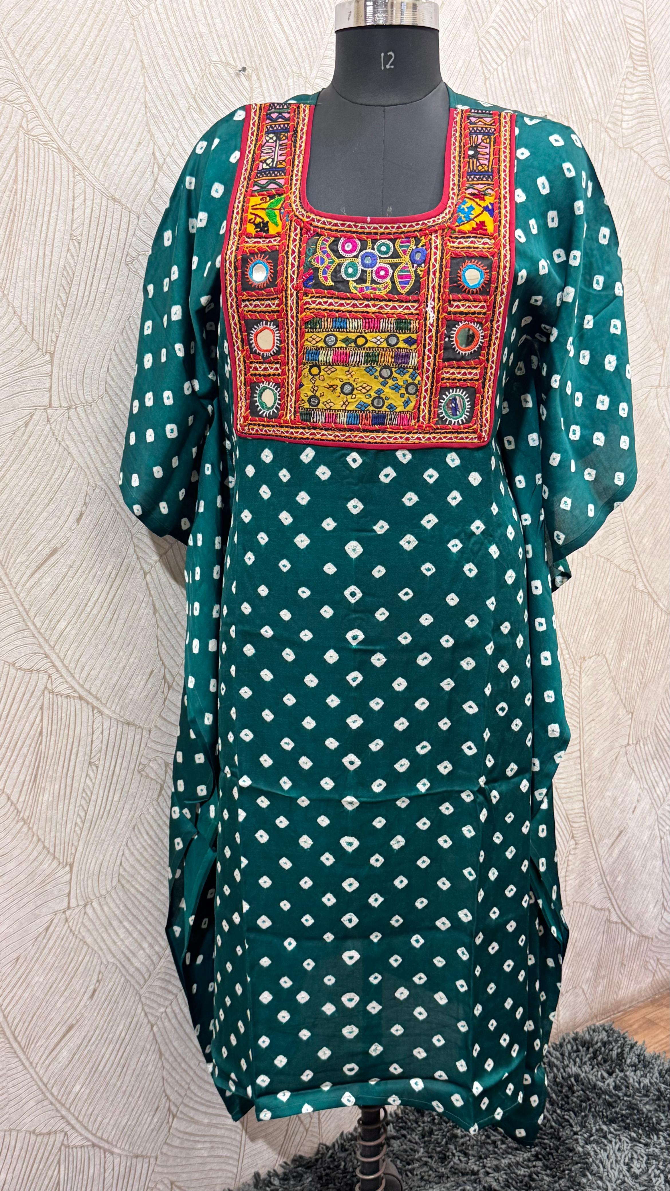 Modal Silk Bandhej Vintage patch Kaftan